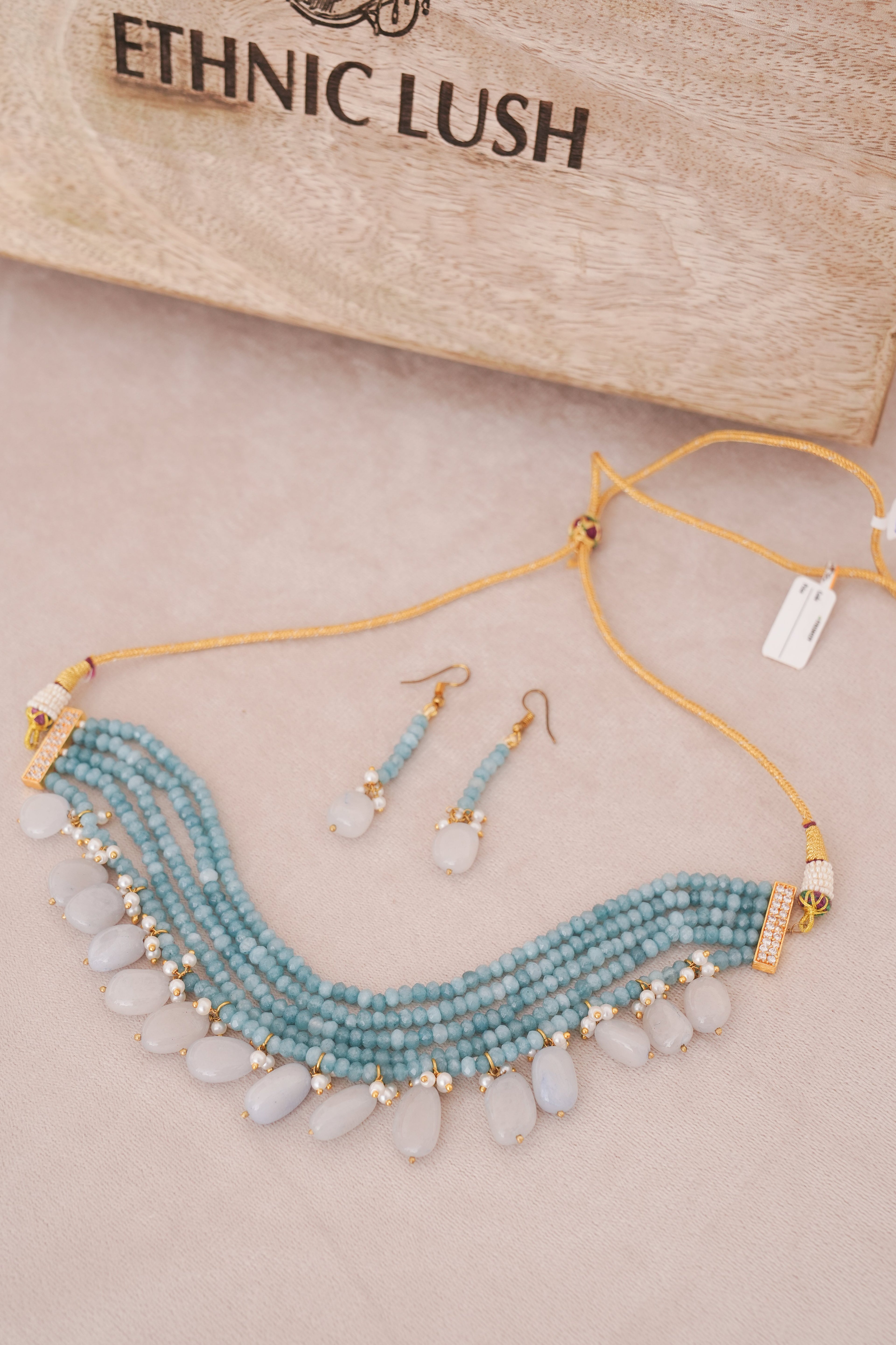 Elegant Gemstone Beaded  Multistrand Choker Set