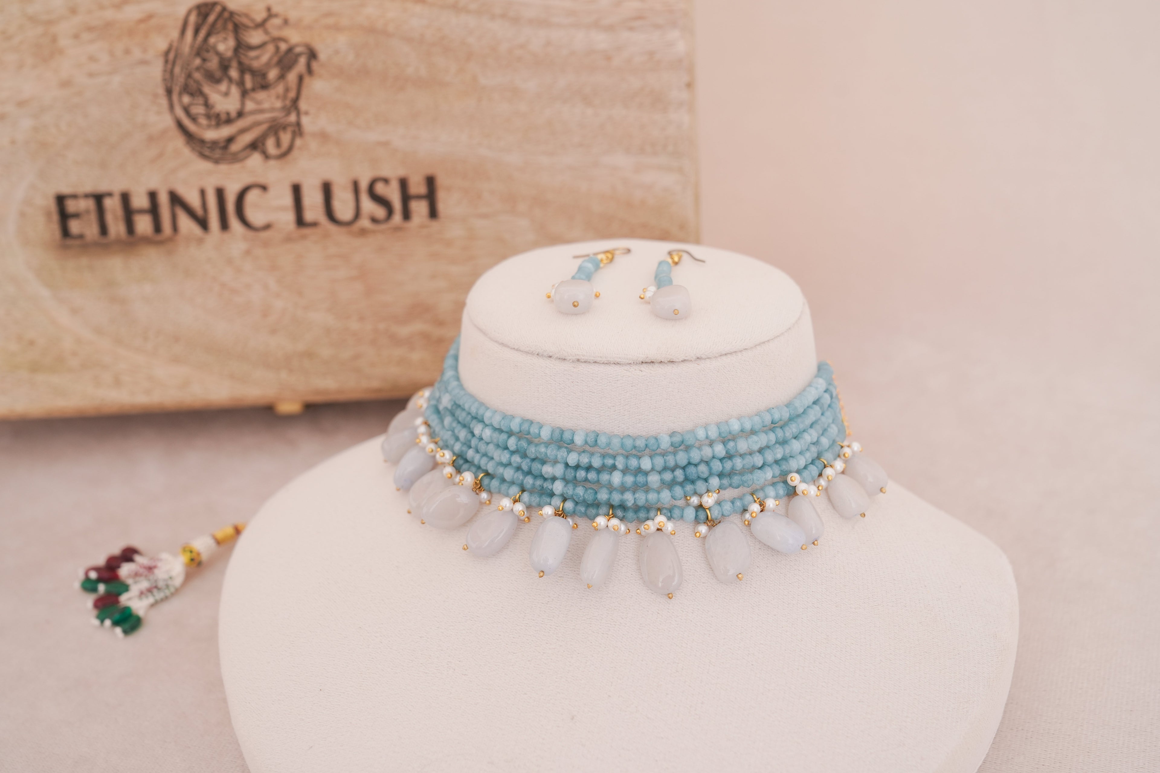Elegant Gemstone Beaded  Multistrand Choker Set