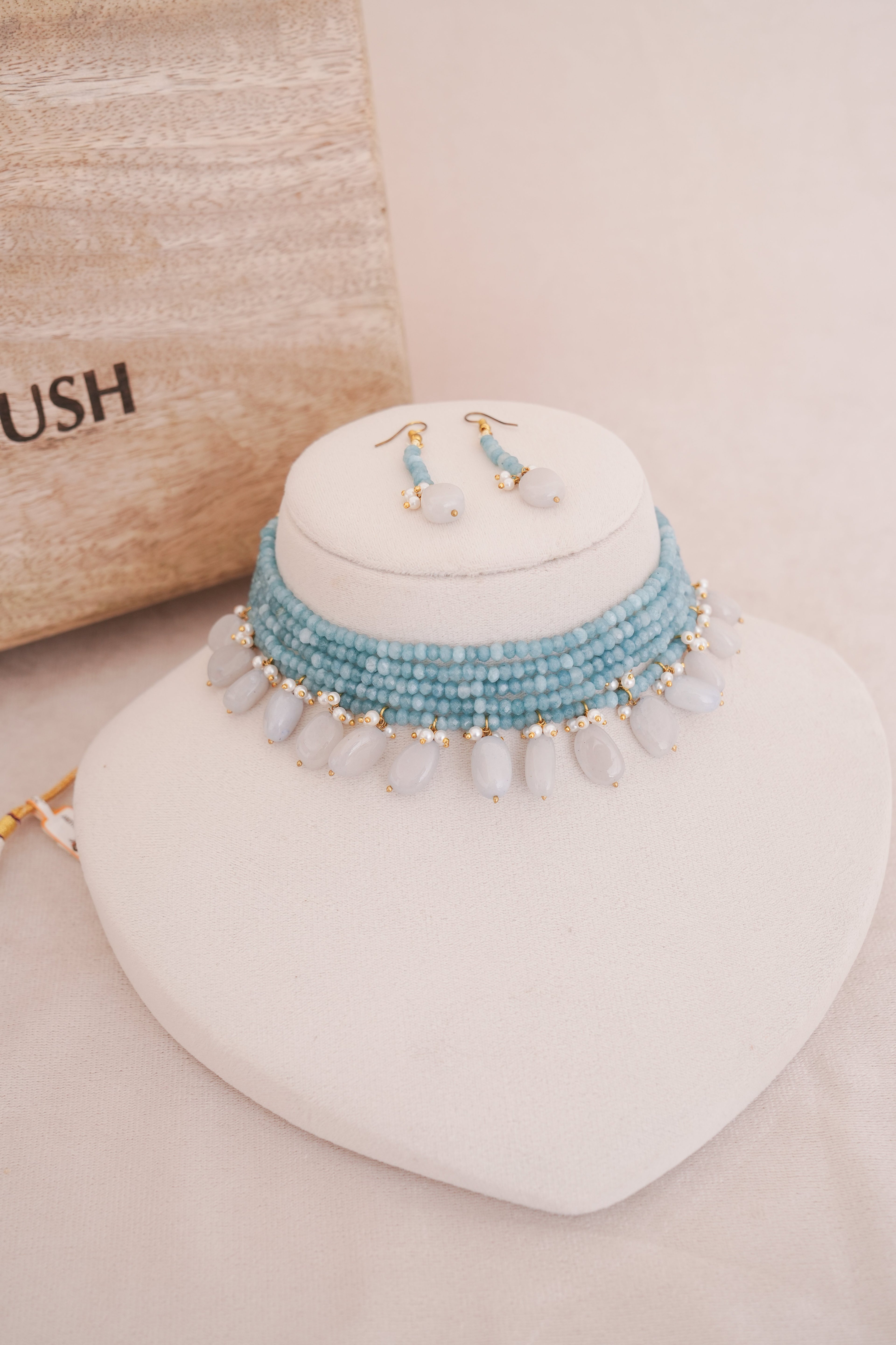Elegant Gemstone Beaded  Multistrand Choker Set