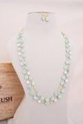 Natural Amazonite & Freshwater Pearl Double Strand Necklace Set