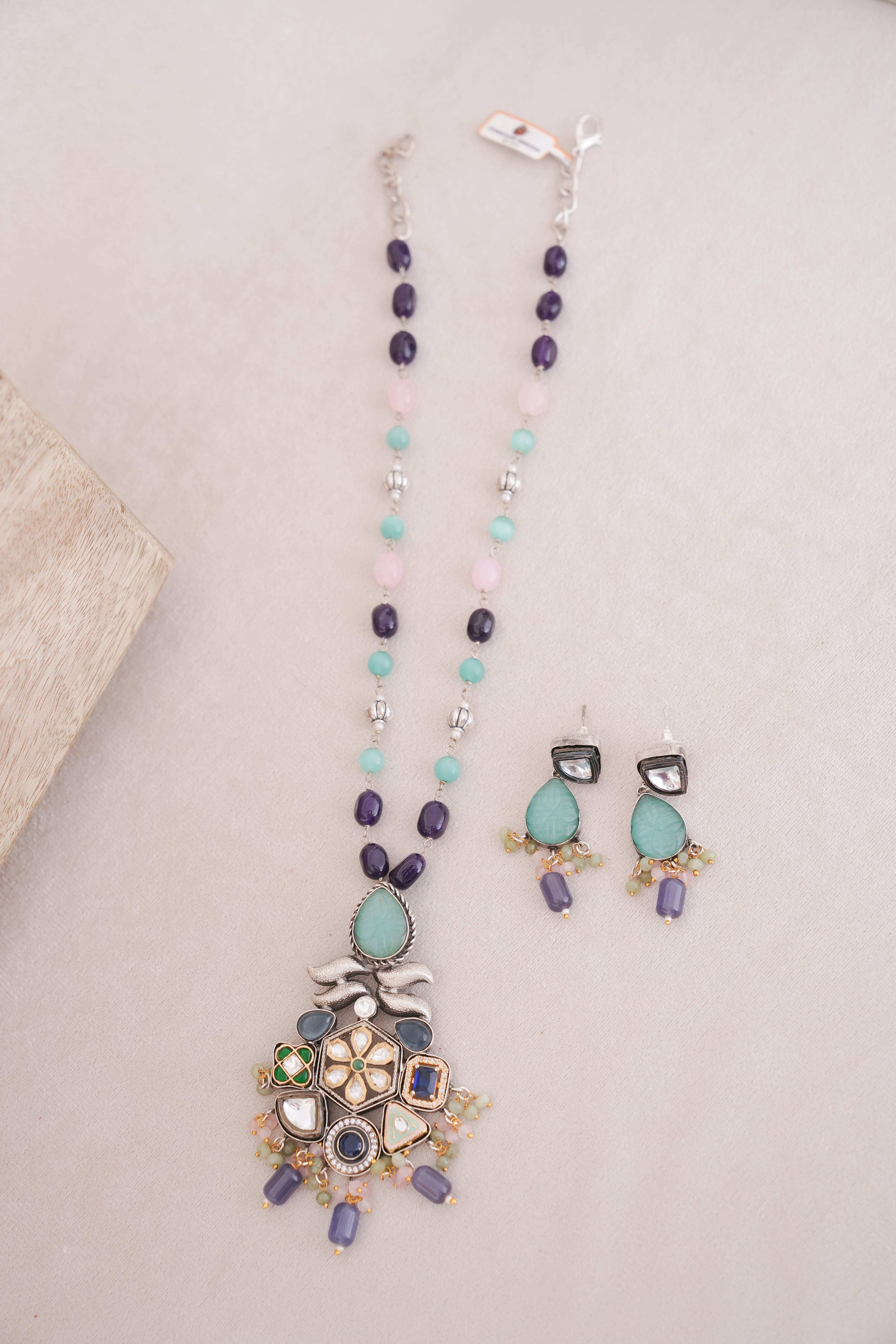 Regal Multistone Pendant Necklace & Earrings Set