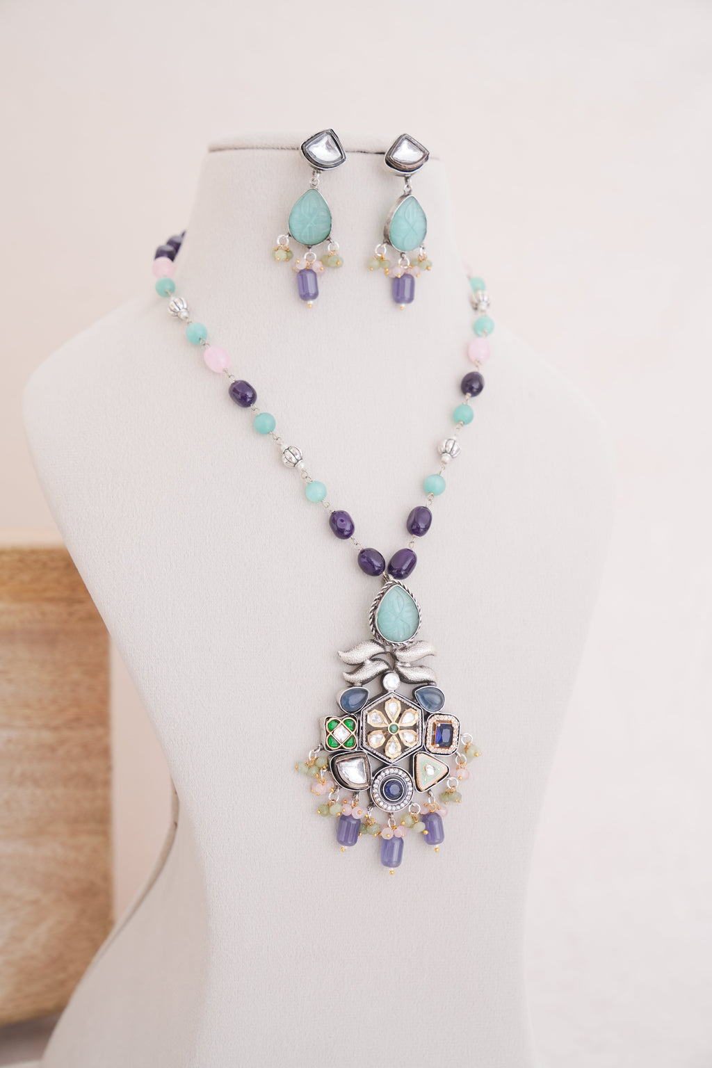 Regal Multistone Pendant Necklace & Earrings Set