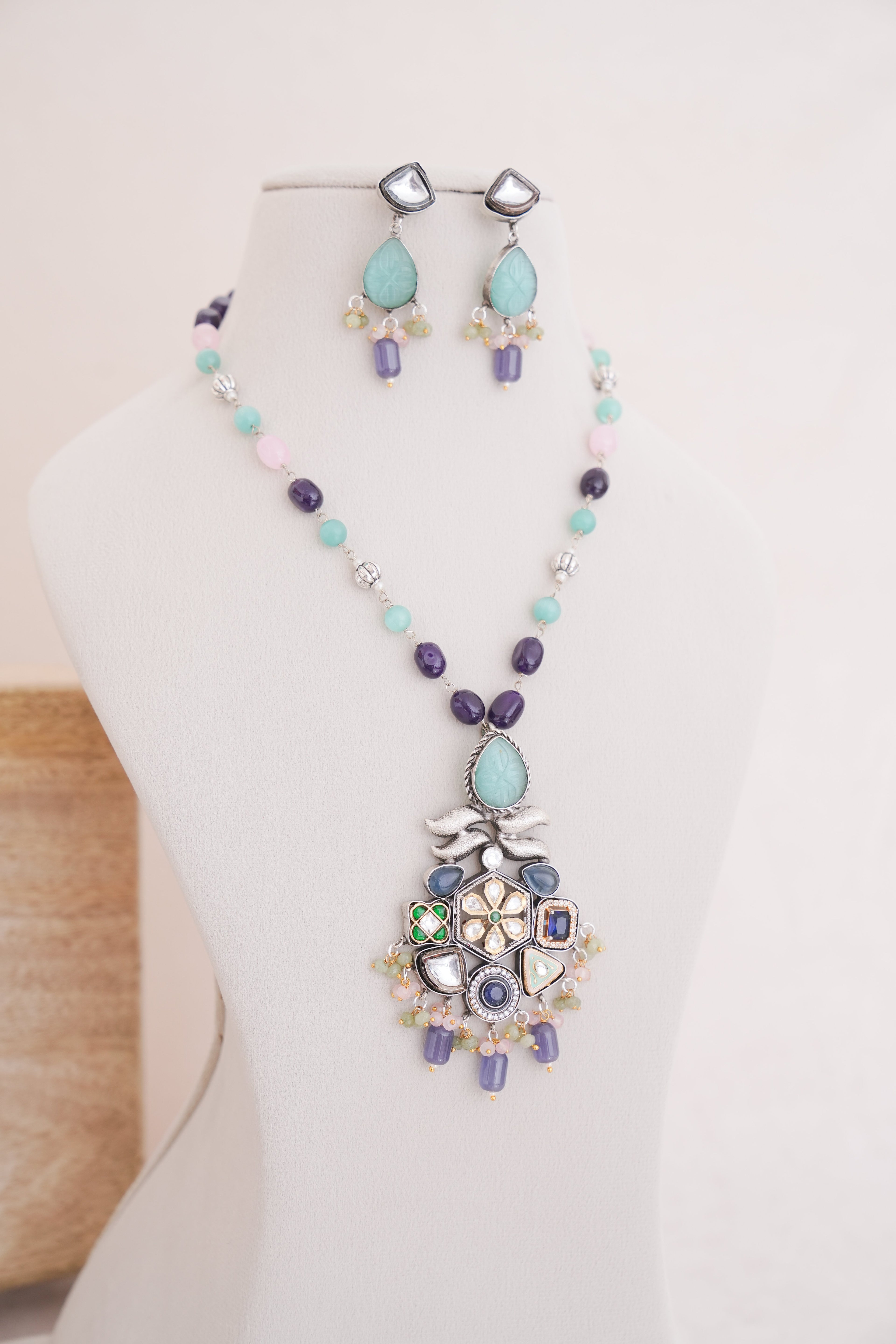 Regal Multistone Pendant Necklace & Earrings Set