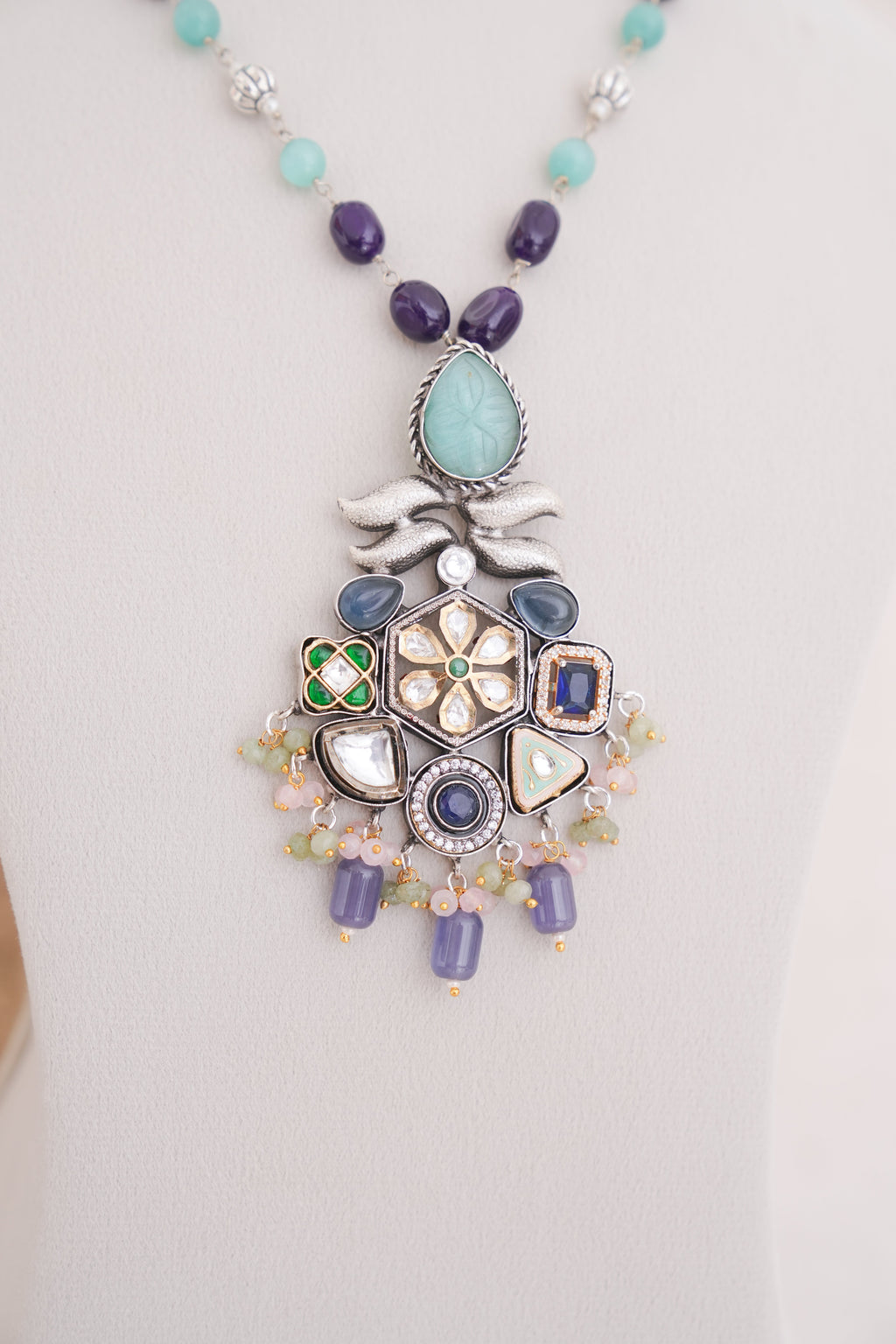Regal Multistone Pendant Necklace & Earrings Set