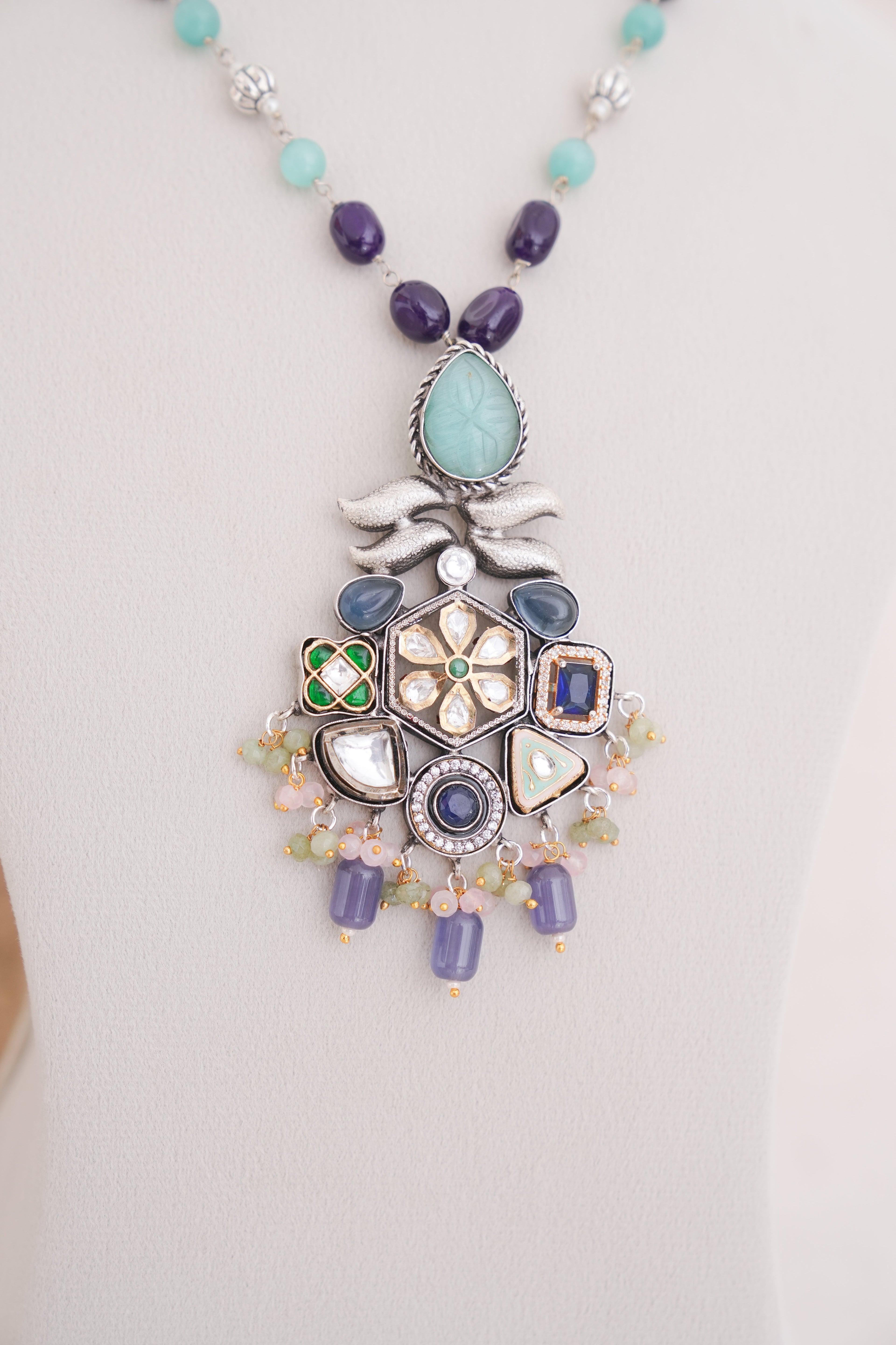 Regal Multistone Pendant Necklace & Earrings Set