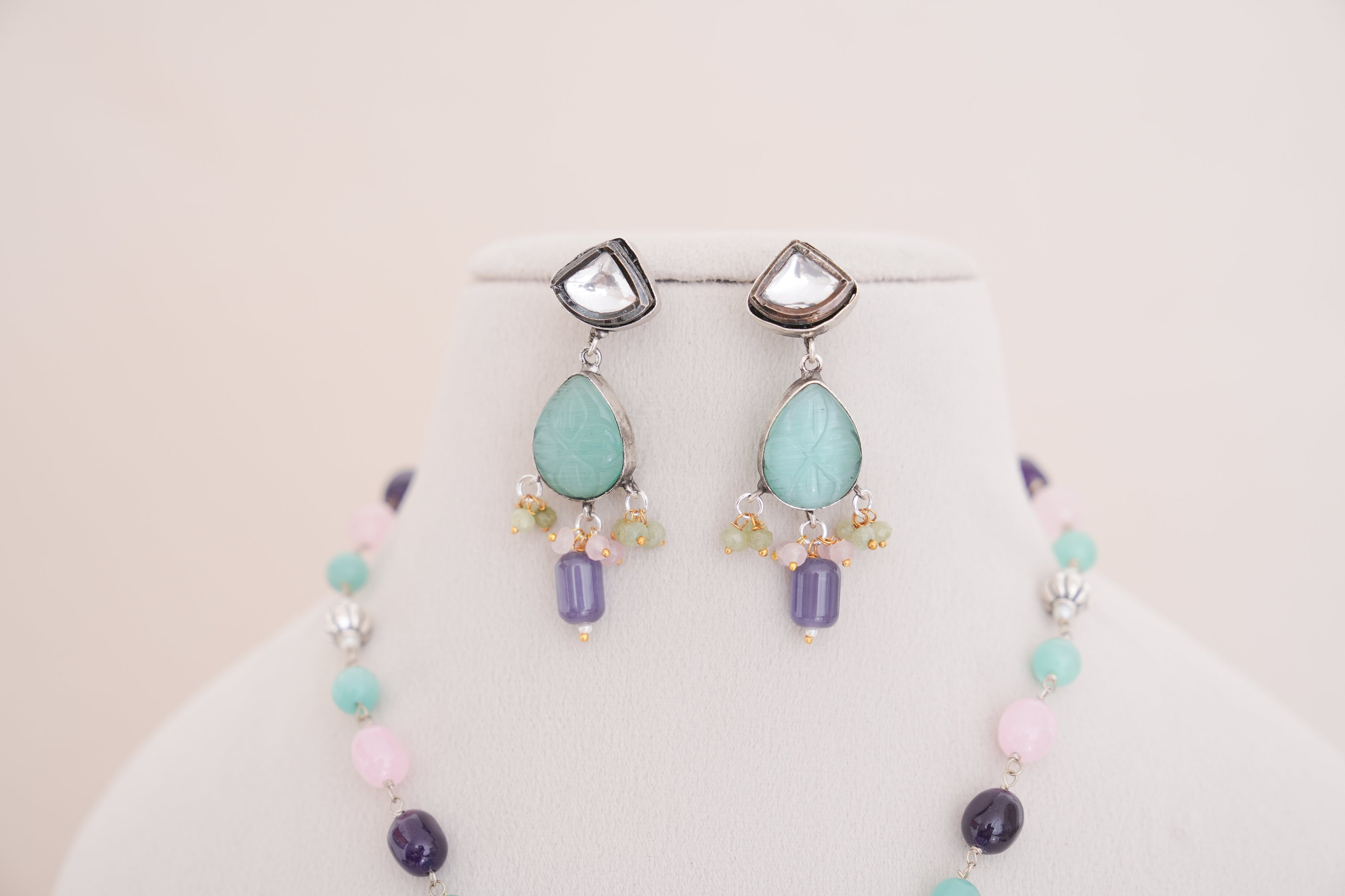 Regal Multistone Pendant Necklace & Earrings Set