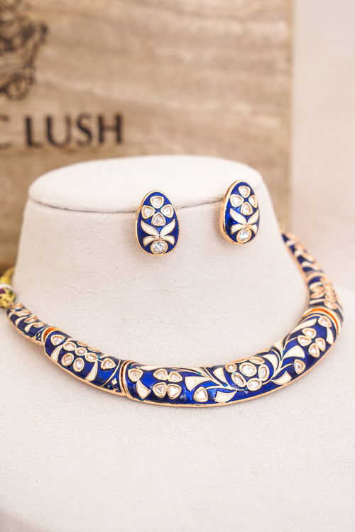 Blue Floral Meenakari Hasli Necklace Set