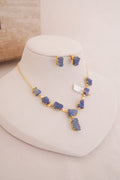Raw Lapiz Statement Necklace with Earrings