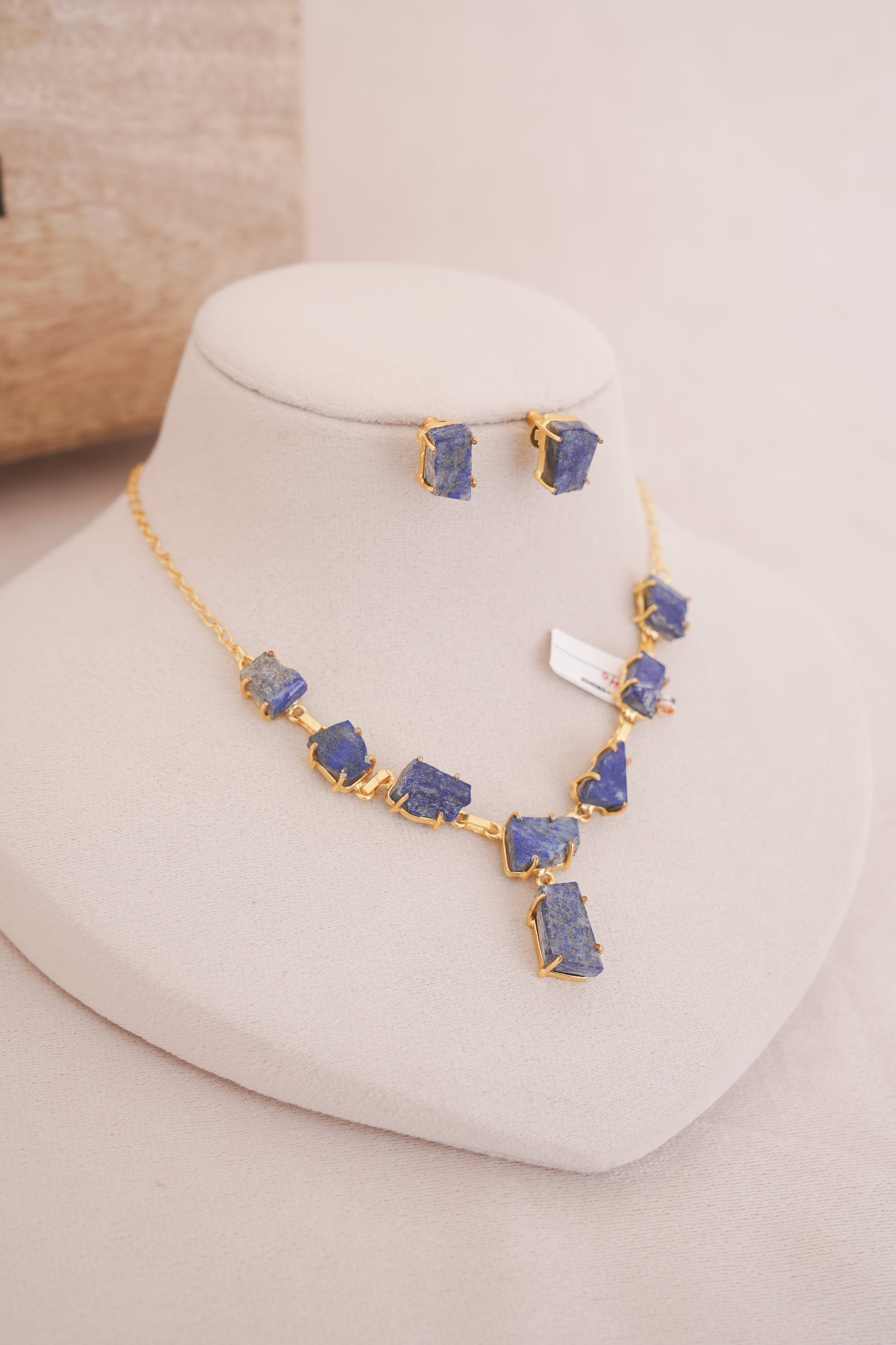 Raw Lapiz Statement Necklace with Earrings