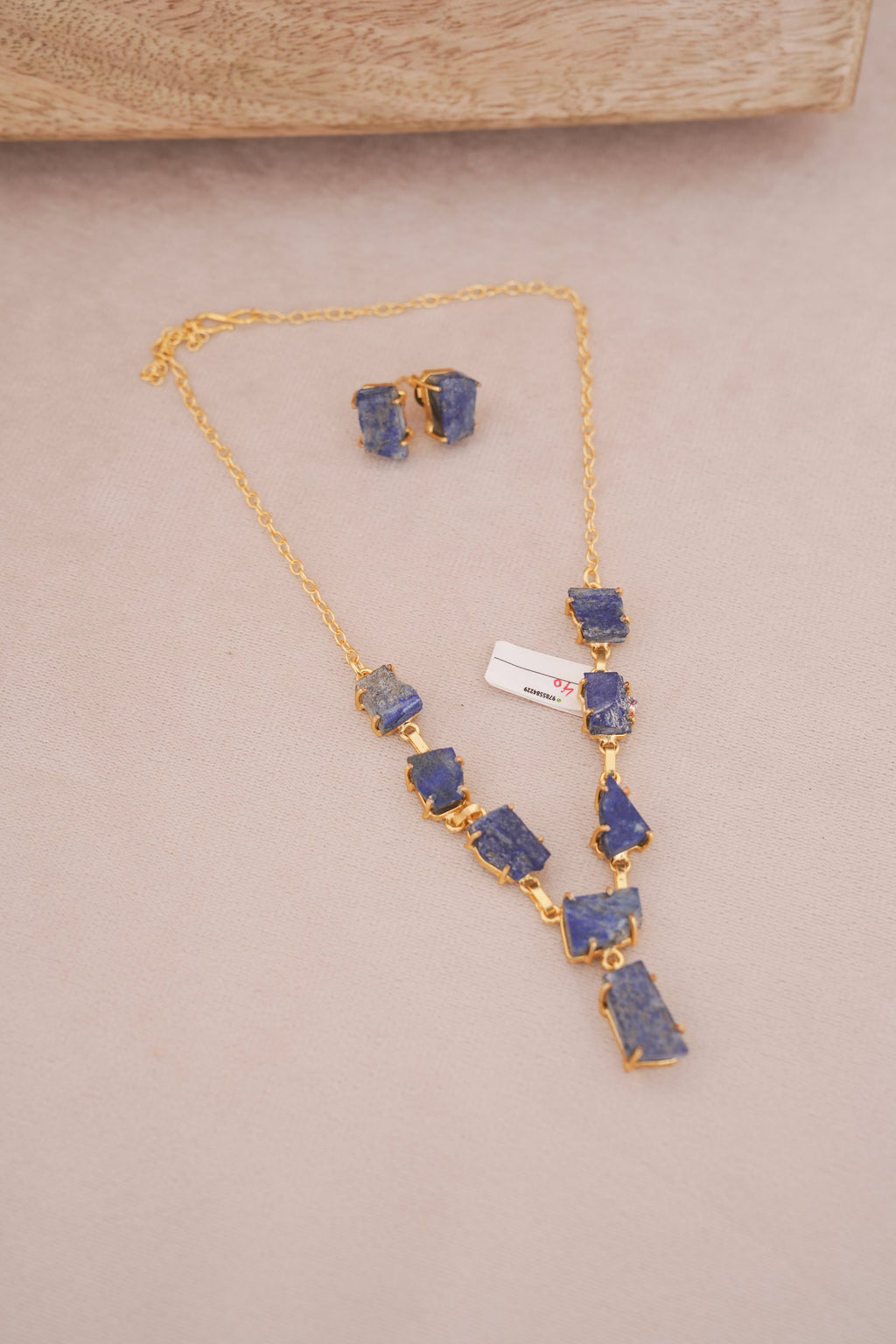 Raw Lapiz Statement Necklace with Earrings