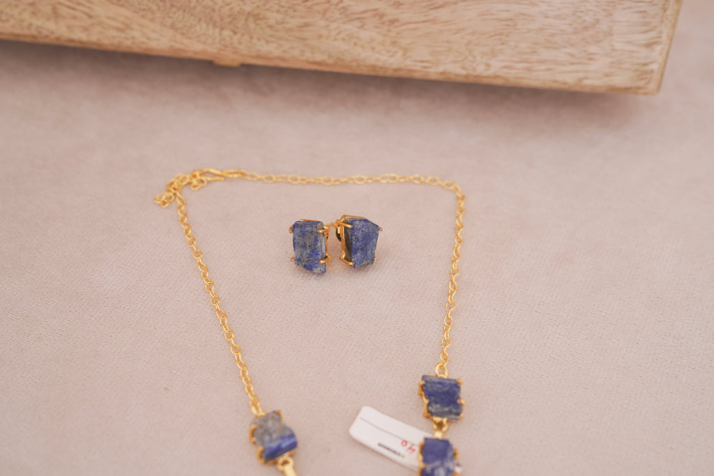 Raw Lapiz Statement Necklace with Earrings