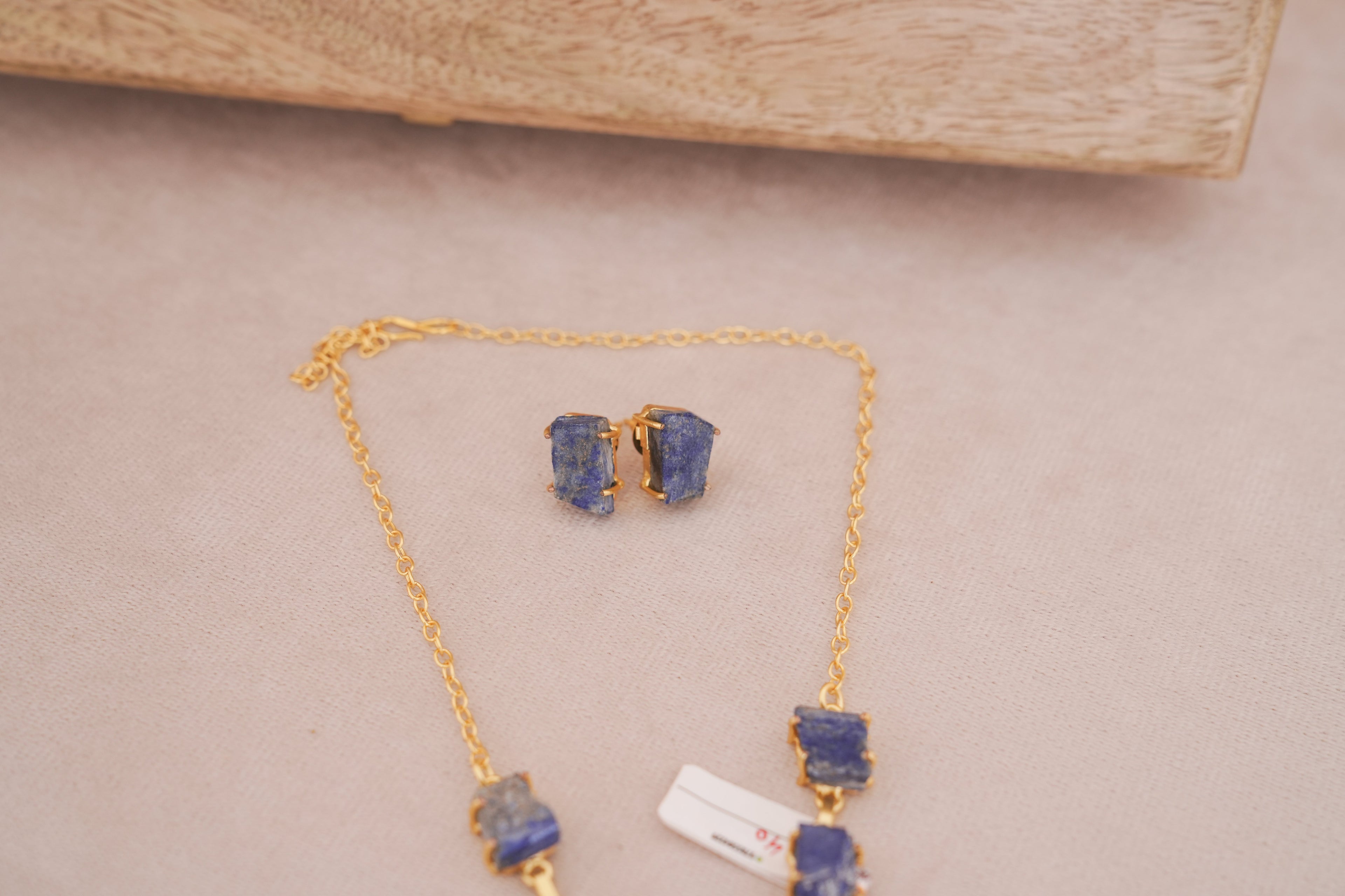 Raw Lapiz Statement Necklace with Earrings