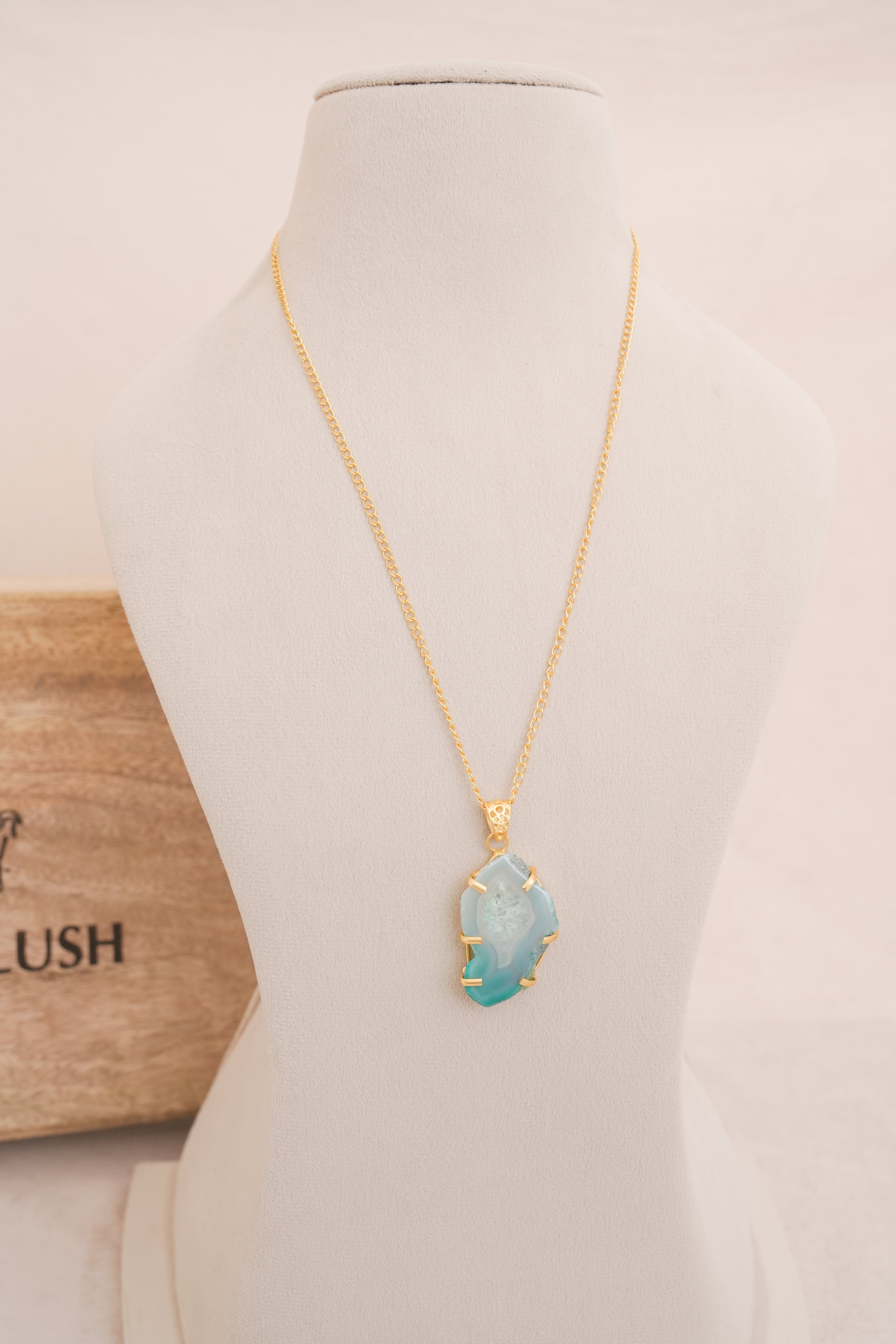 Natural Aqua Agate Pendant Necklace
