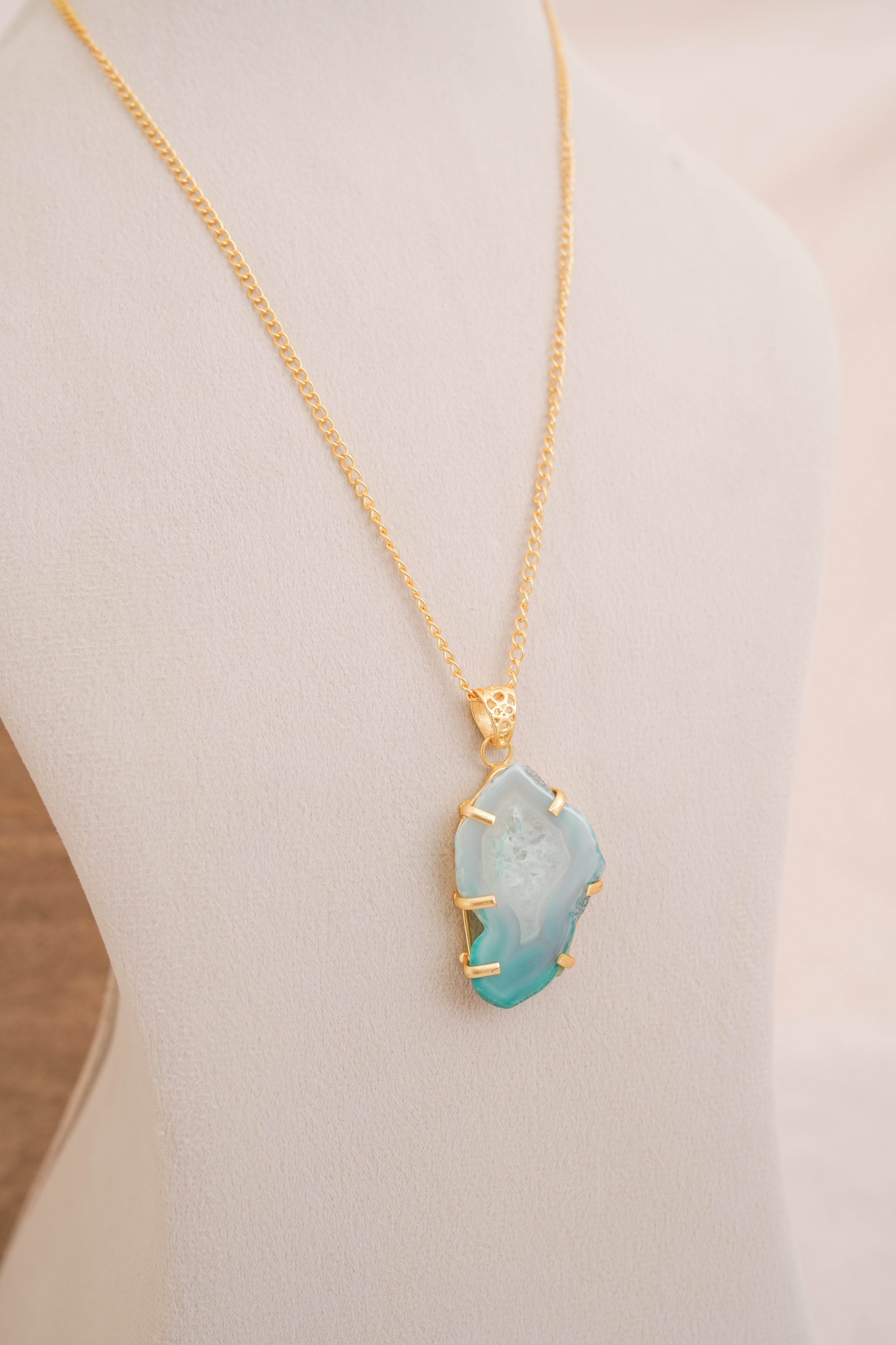Natural Aqua Agate Pendant Necklace
