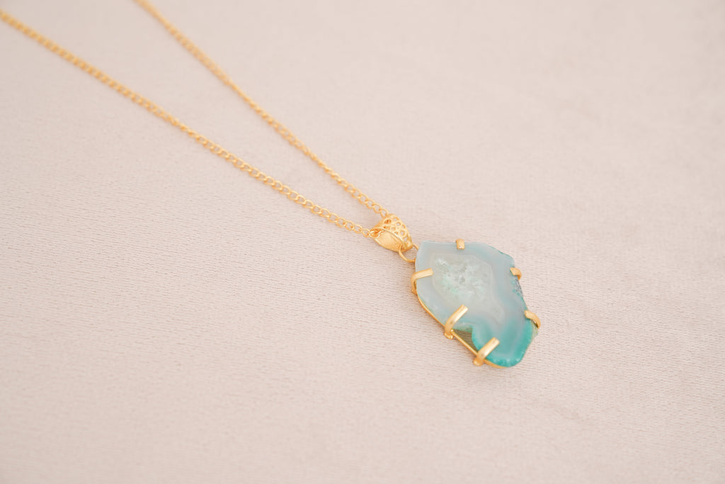 Natural Aqua Agate Pendant Necklace