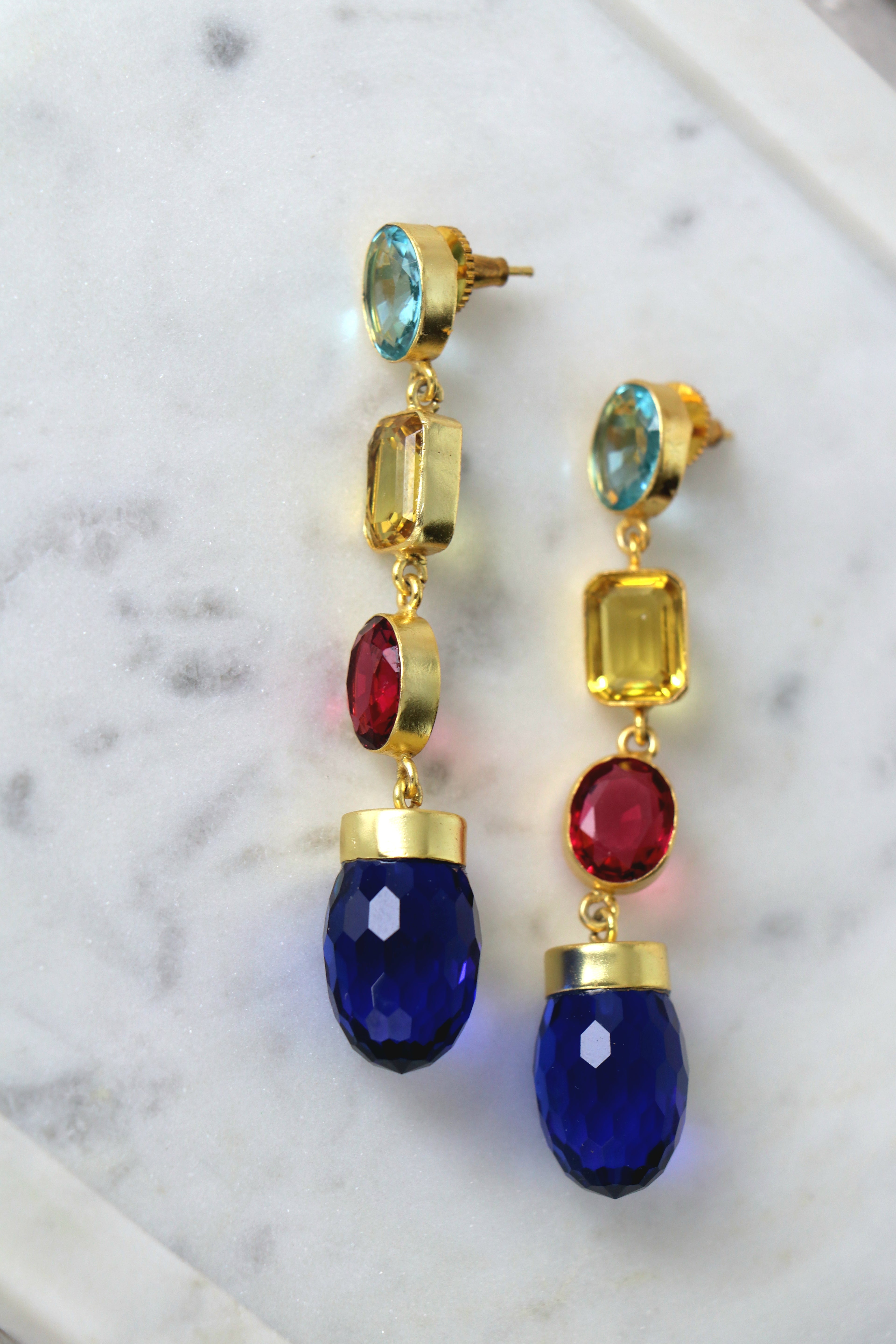 Azure Crimson Cascade Earrings
