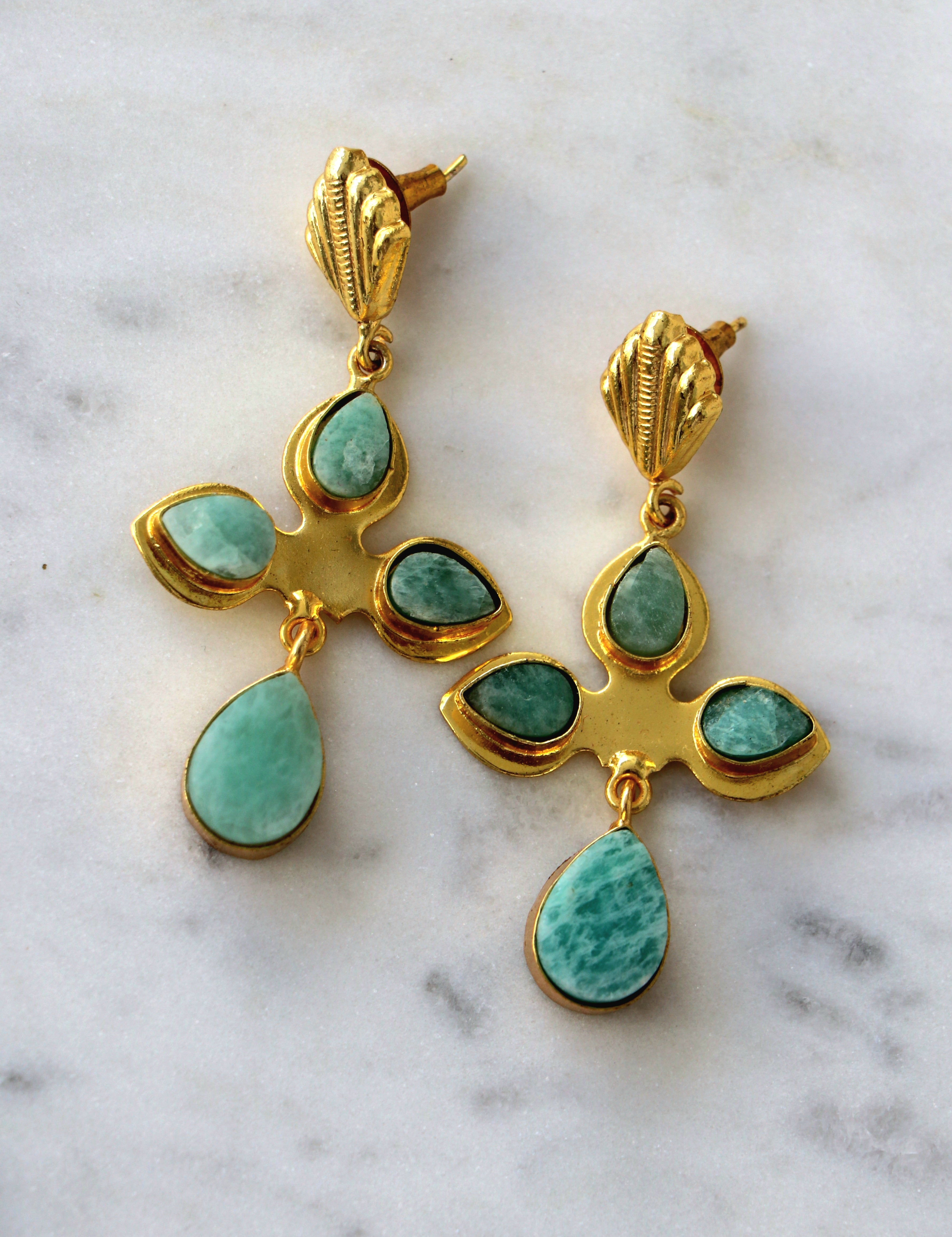 Azure Cross Gemstone Earrings