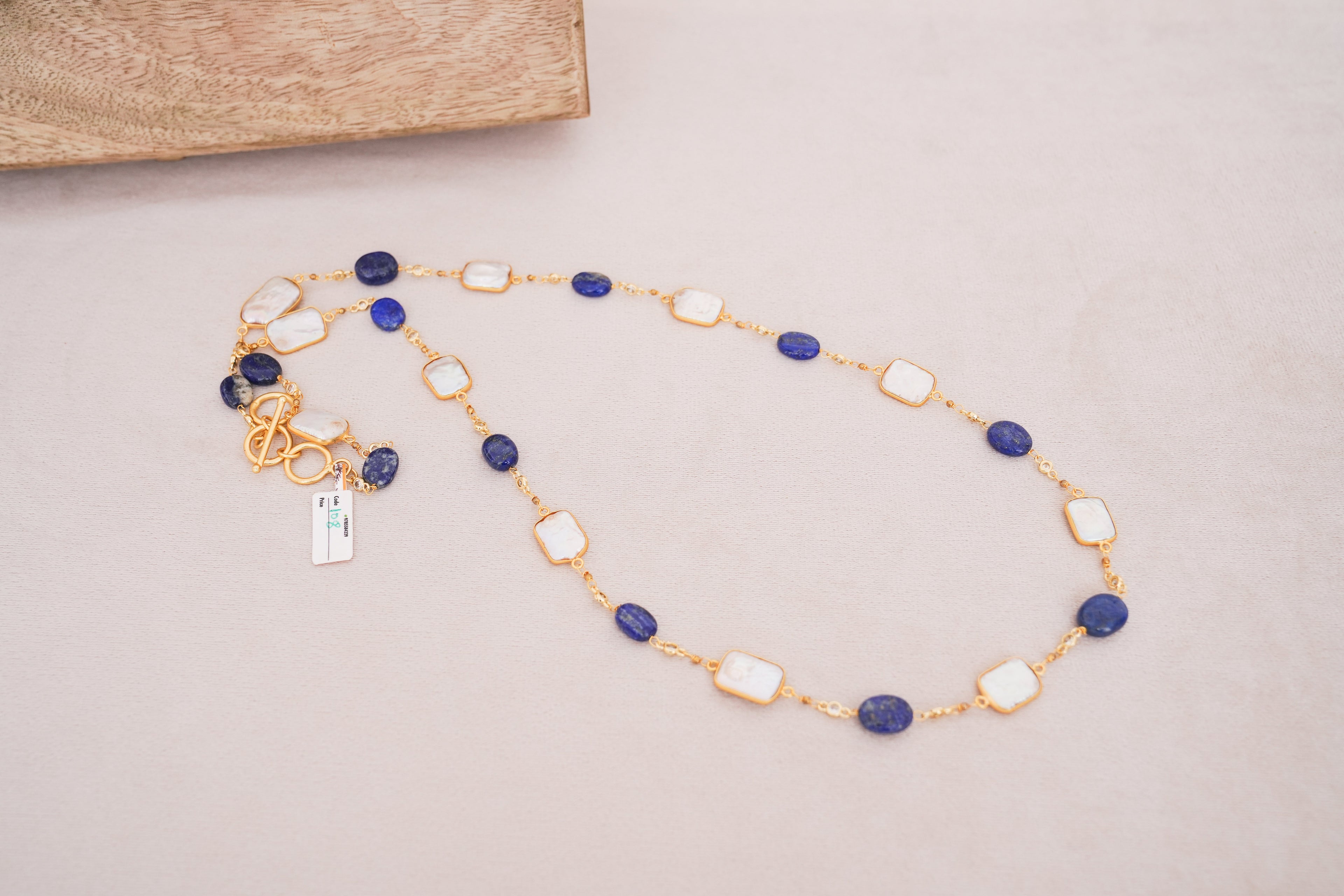 Lapiz lazuli & Baroque Pearl Alternating Chain Necklace