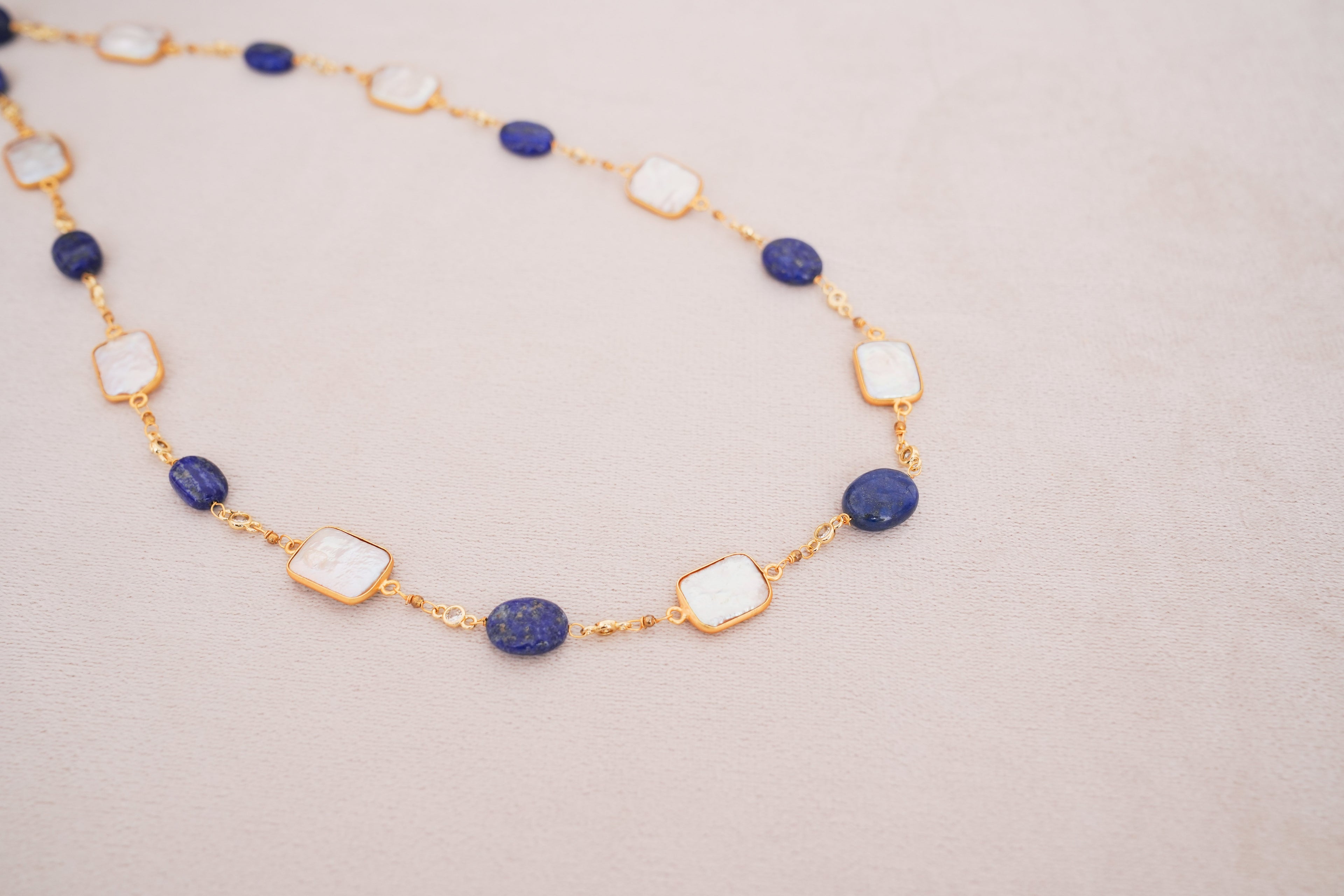 Lapiz lazuli & Baroque Pearl Alternating Chain Necklace