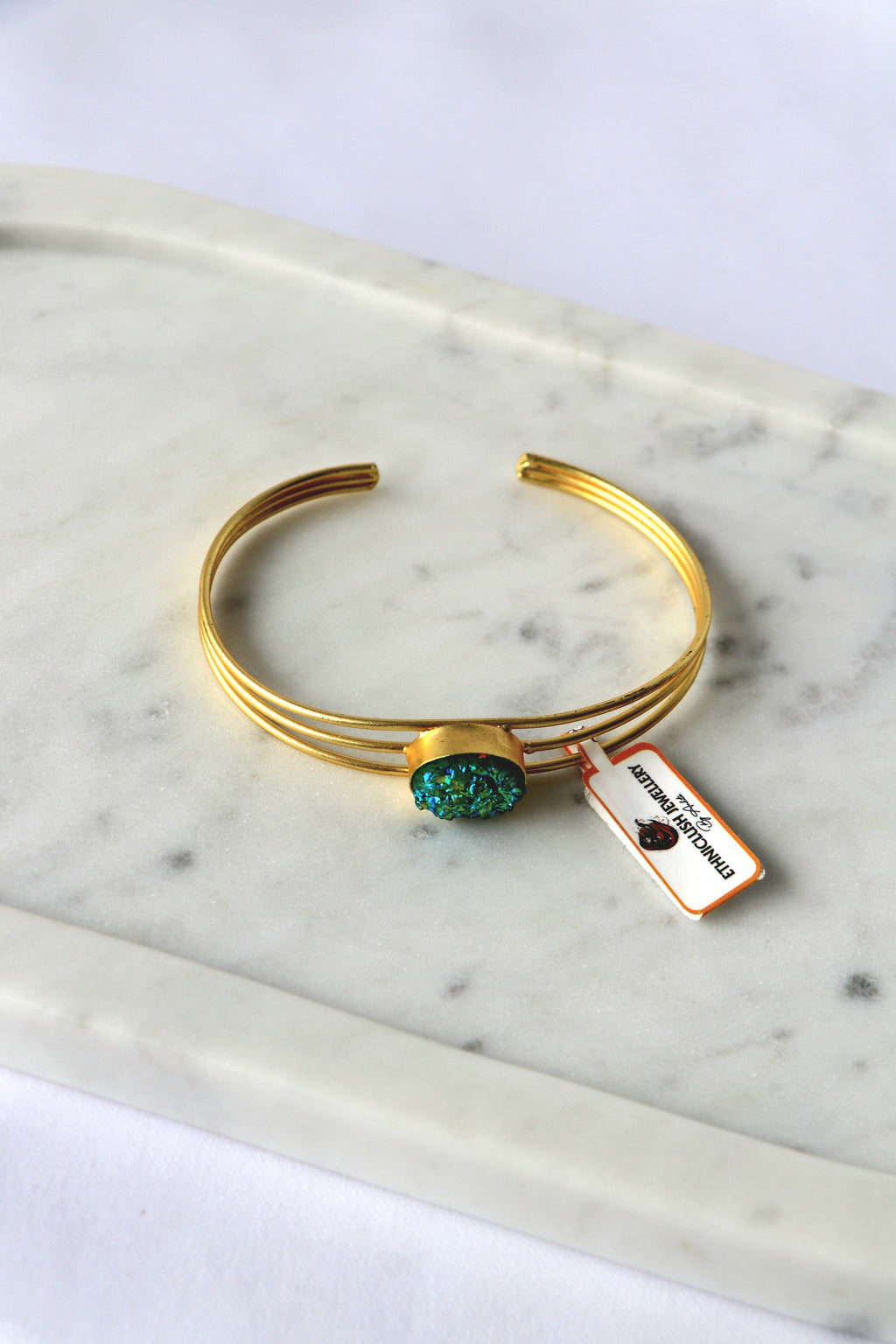 Green Druzy Triple Wire Cuff Bracelet