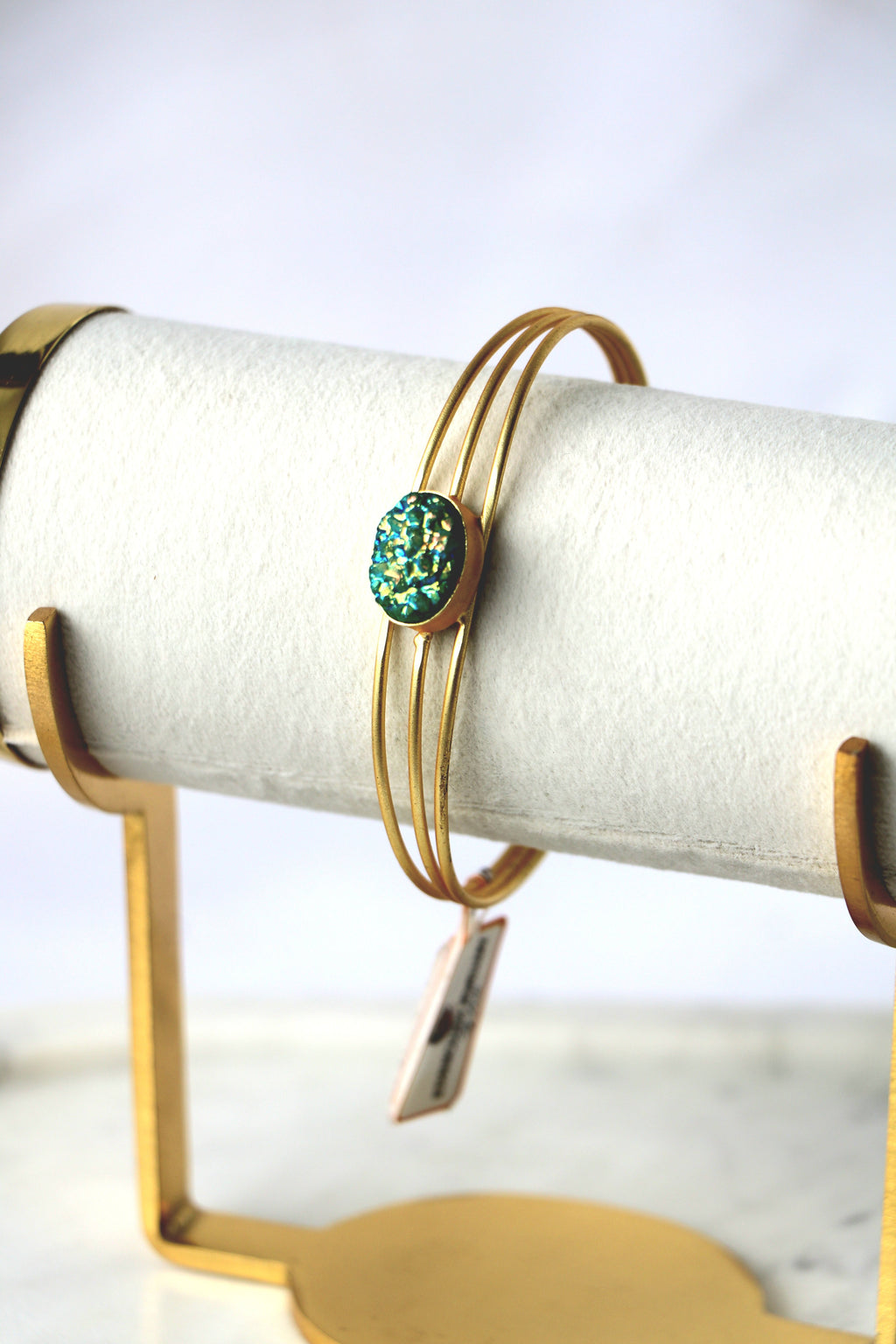 Green Druzy Triple Wire Cuff Bracelet