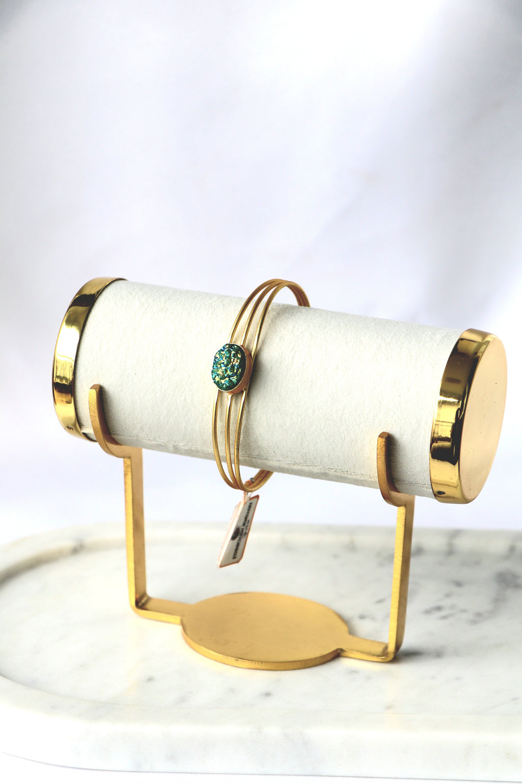Green Druzy Triple Wire Cuff Bracelet