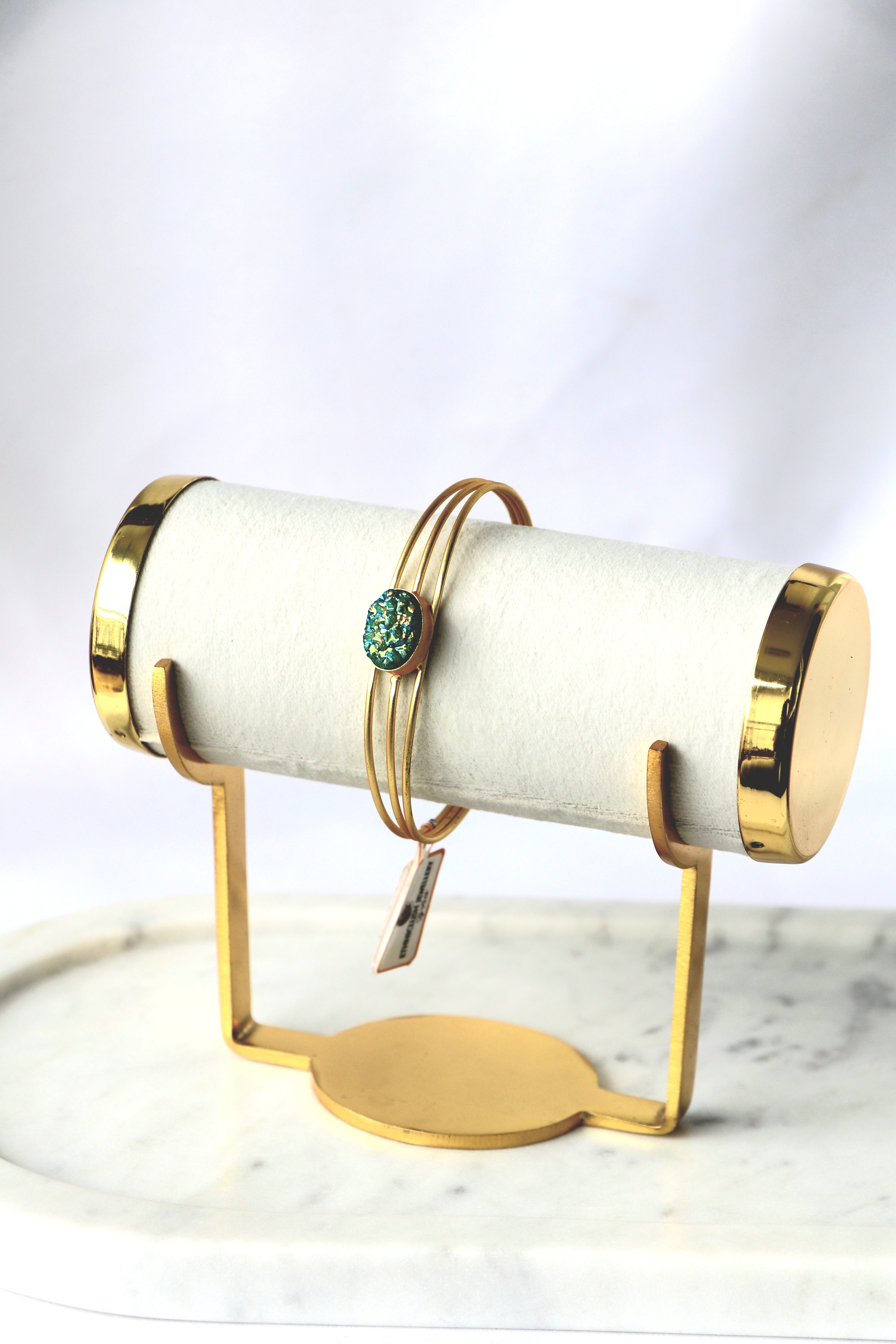 Green Druzy Triple Wire Cuff Bracelet