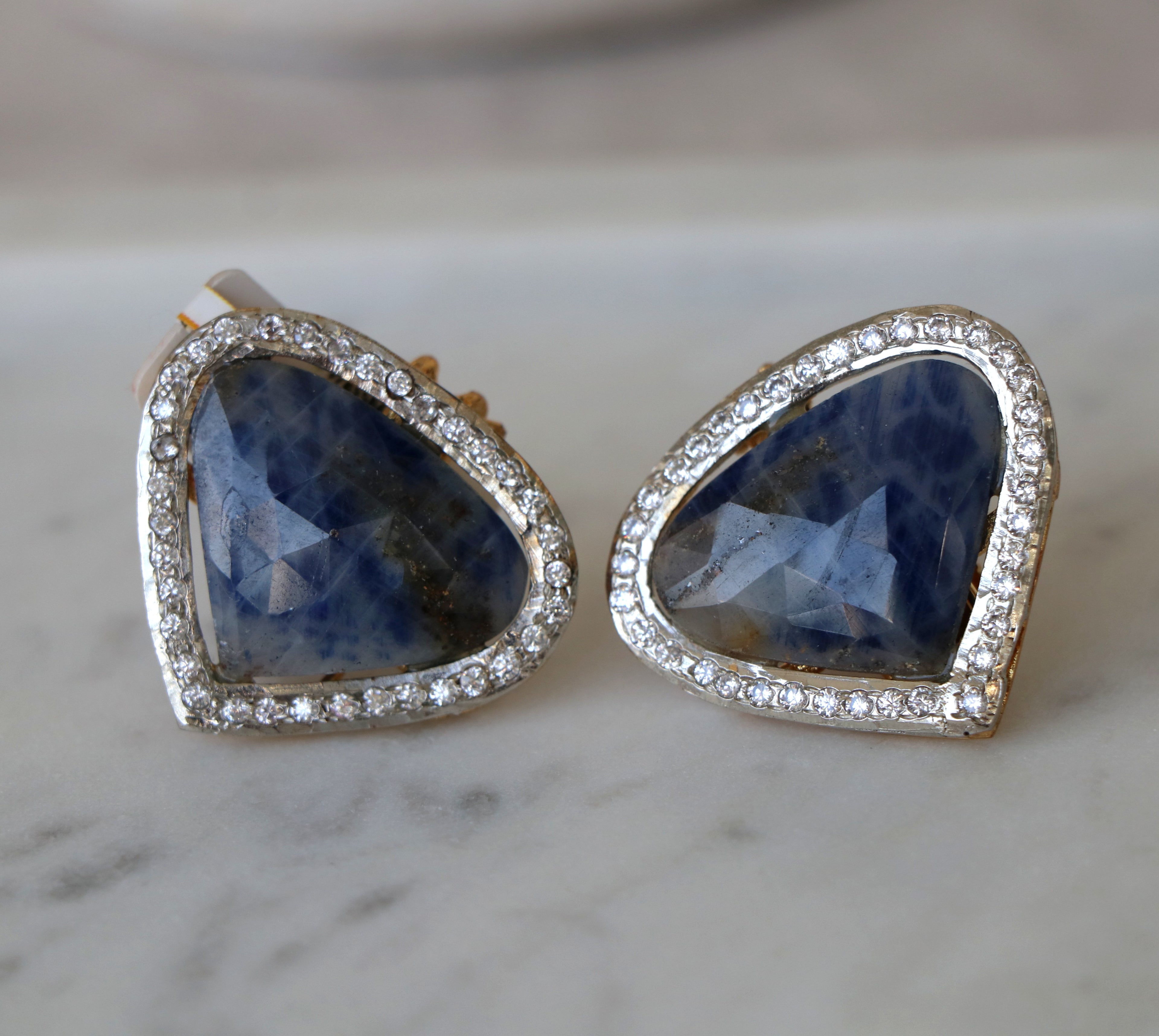 Azure Radiance Blue sapphire Triangular Earrings