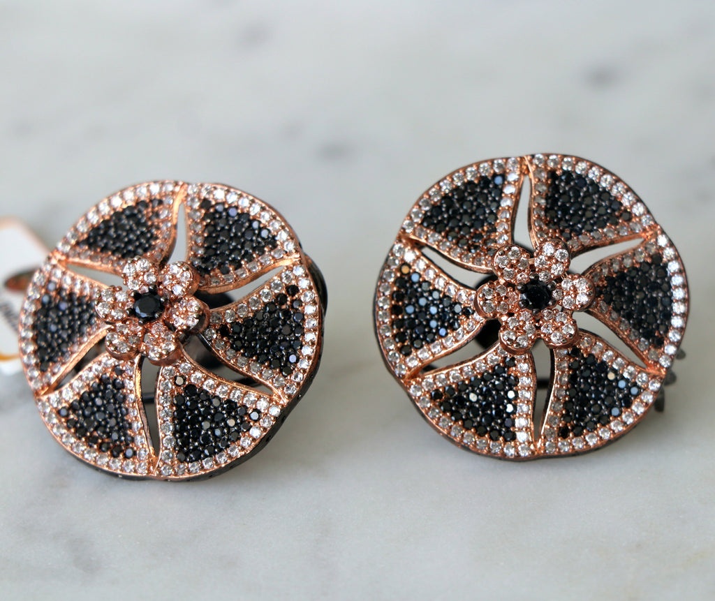 Black Bloom Rose Gold Earrings