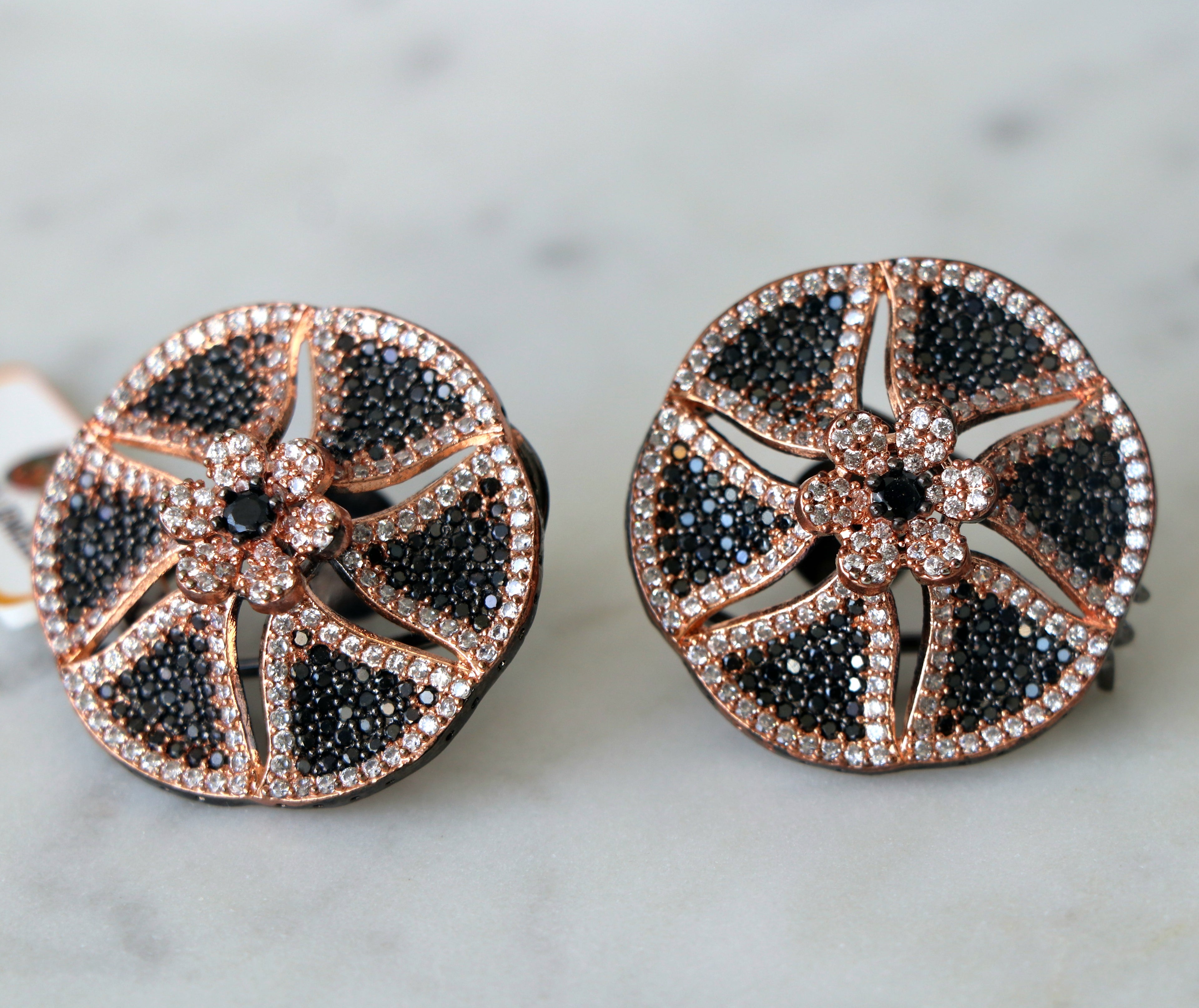 Black Bloom Rose Gold Earrings