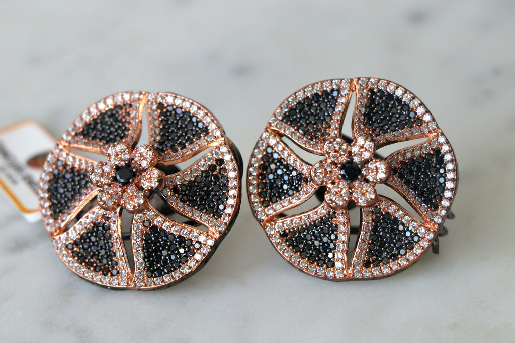 Black Bloom Rose Gold Earrings
