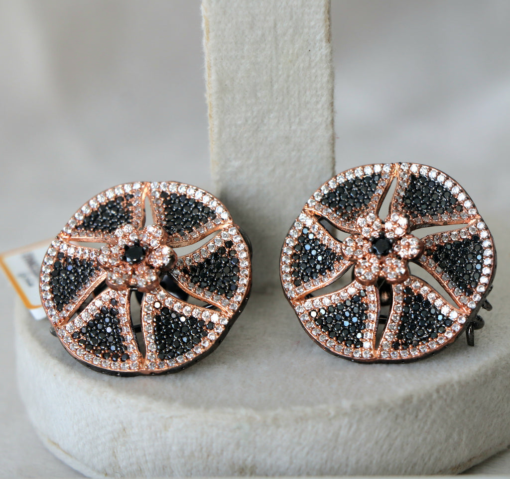 Black Bloom Rose Gold Earrings