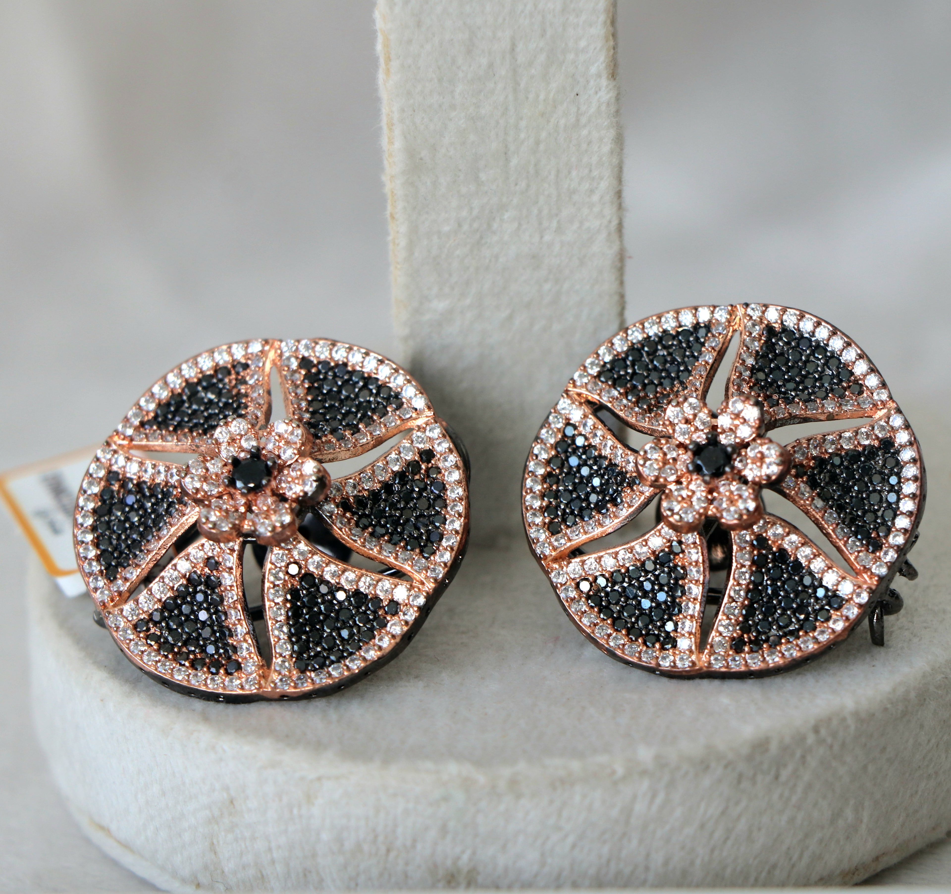 Black Bloom Rose Gold Earrings