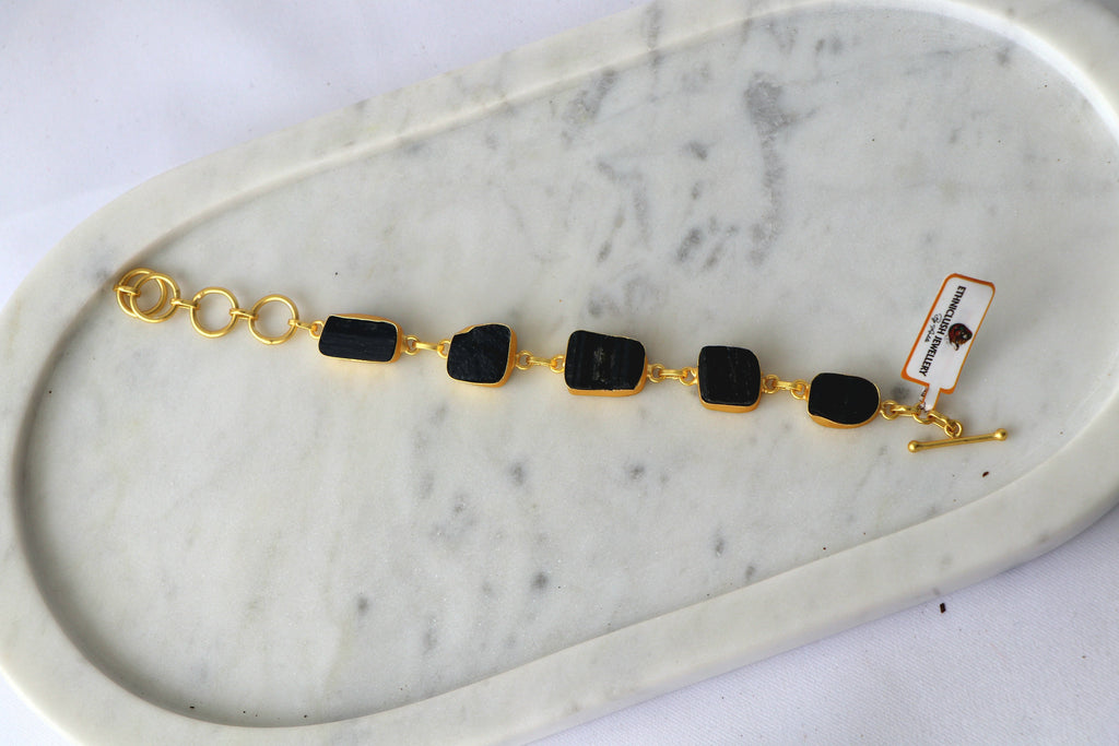 Handcrafted Natural Gemstone Link Bracelet – Gold Plated | Multi-Stone Collection