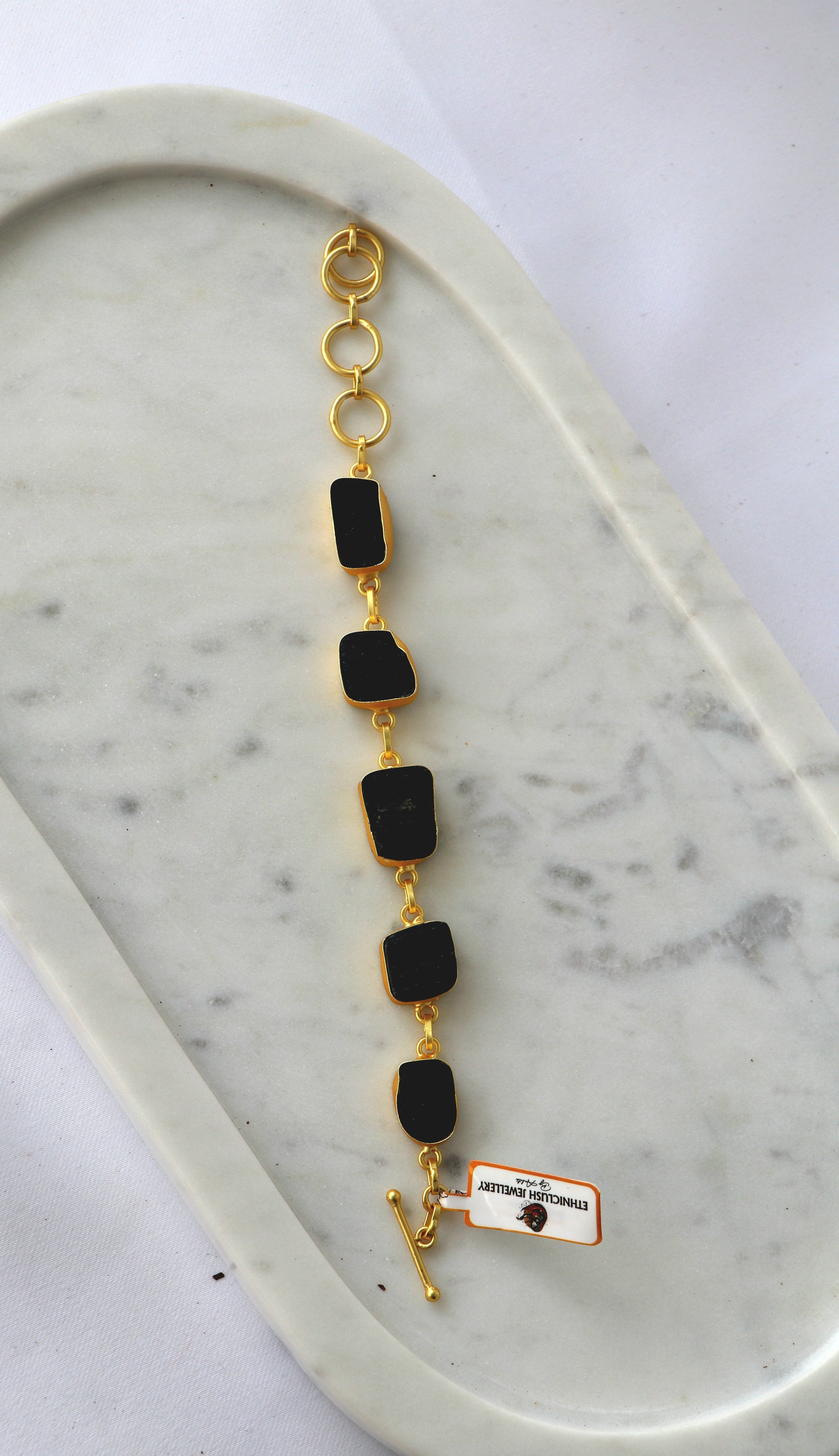 Handcrafted Natural Gemstone Link Bracelet – Gold Plated | Multi-Stone Collection