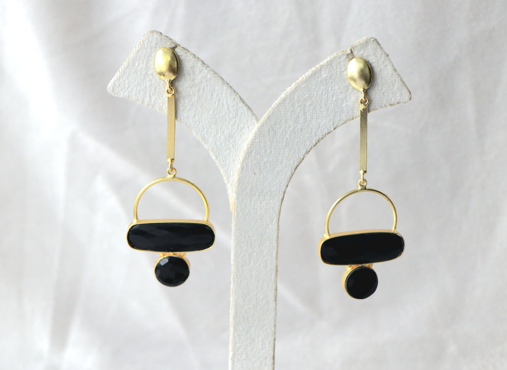 Black Onyx Geometry Statement Earrings