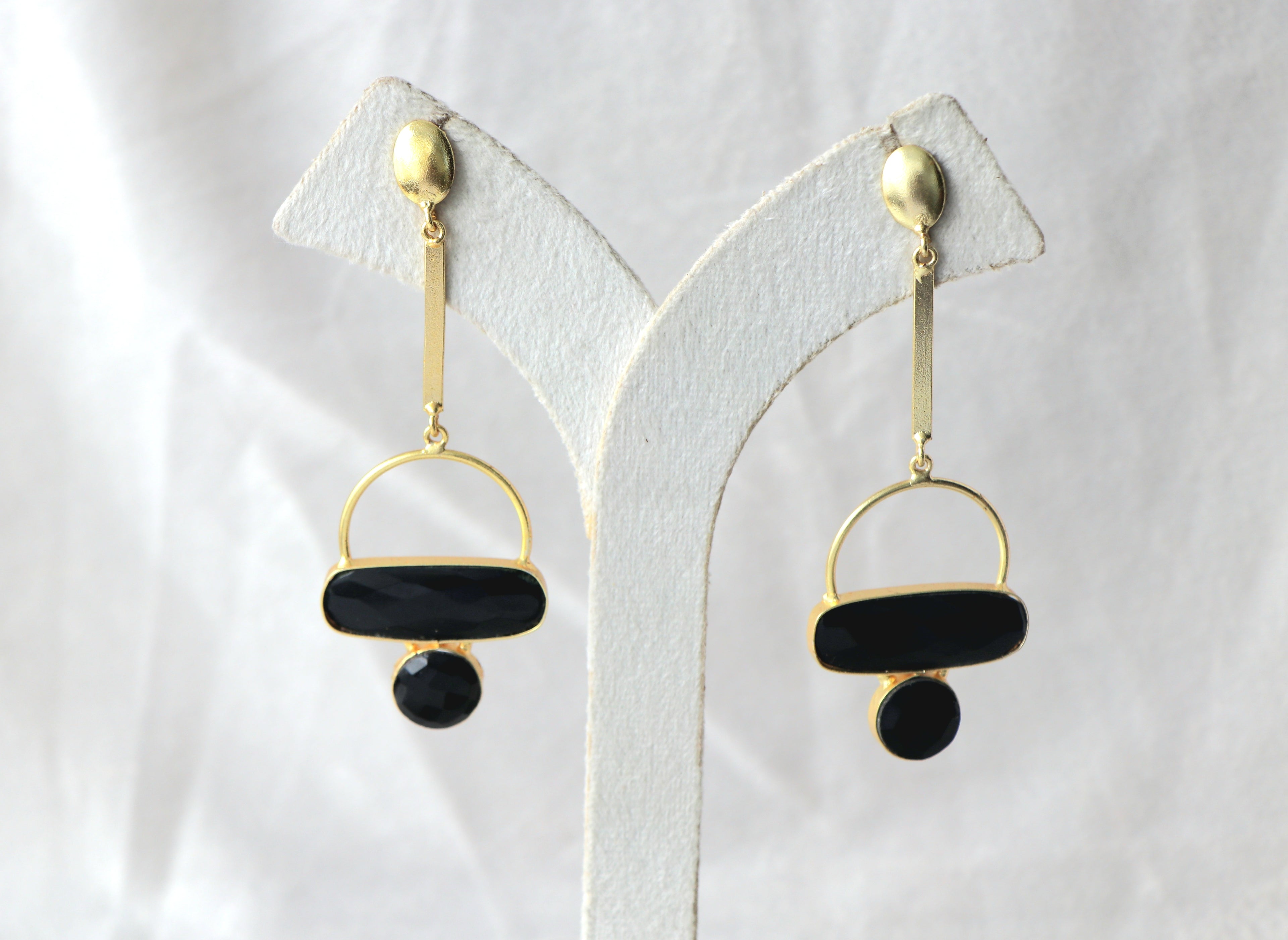 Black Onyx Geometry Statement Earrings