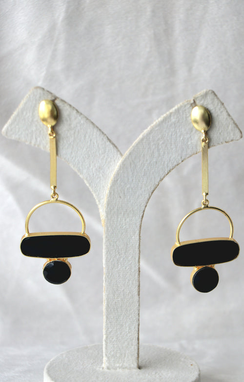 Black Onyx Geometry Statement Earrings