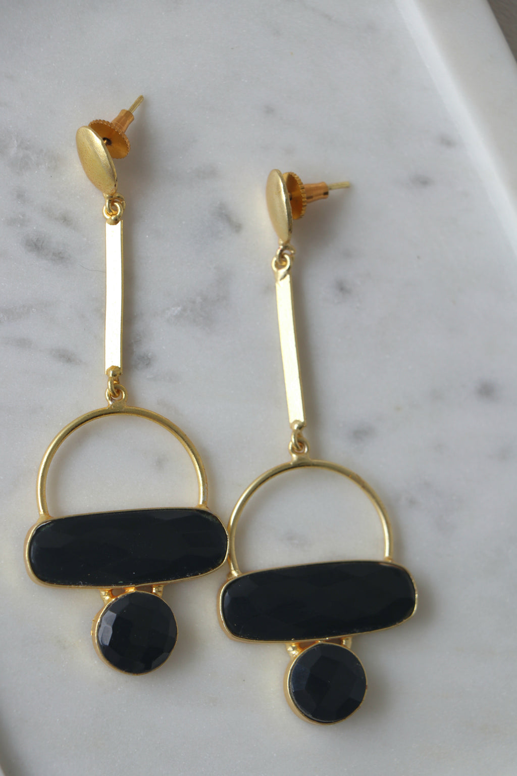 Black Onyx Geometry Statement Earrings
