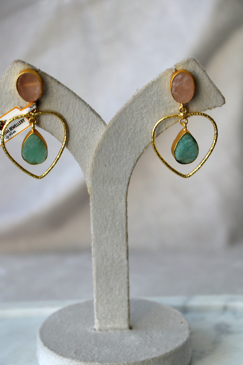 Blush  Green Heart Drop Earrings