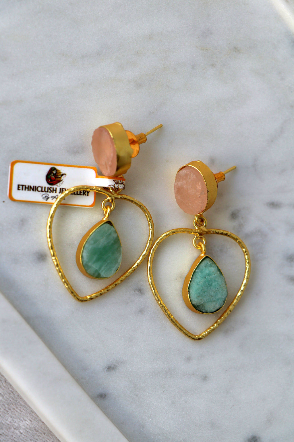 Blush  Green Heart Drop Earrings