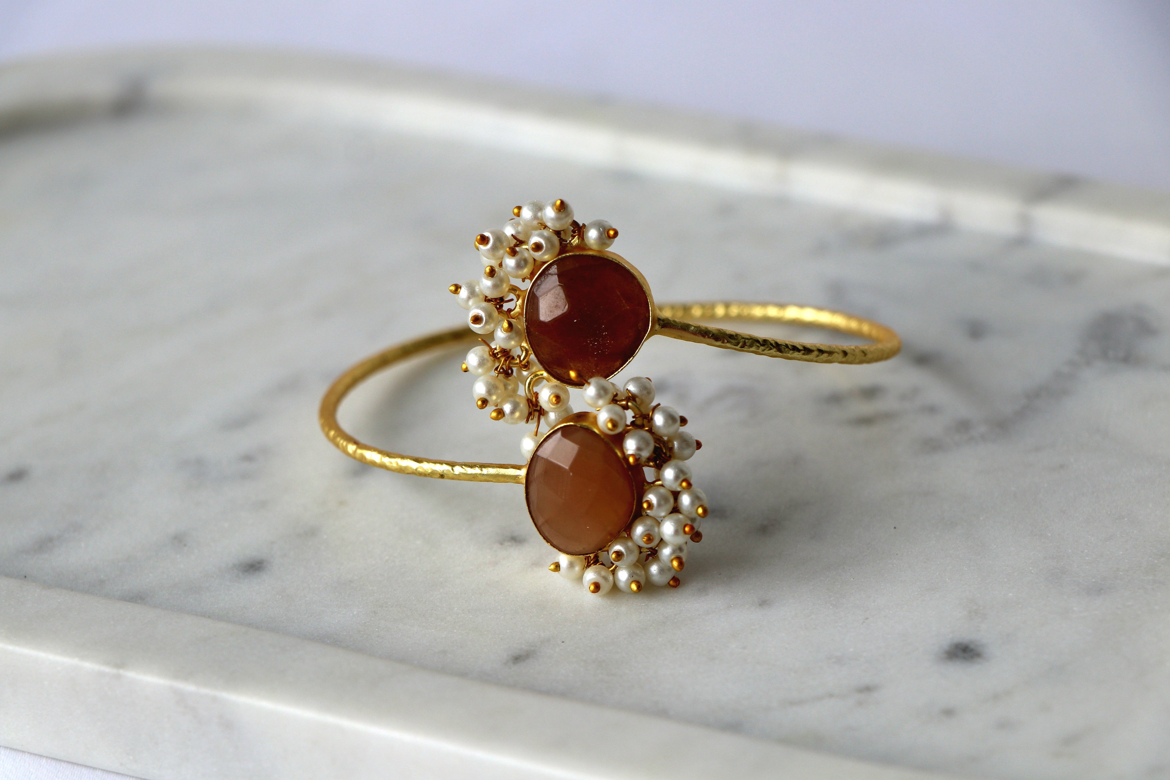 Carnelian & Pearl Open Cuff Bracelet