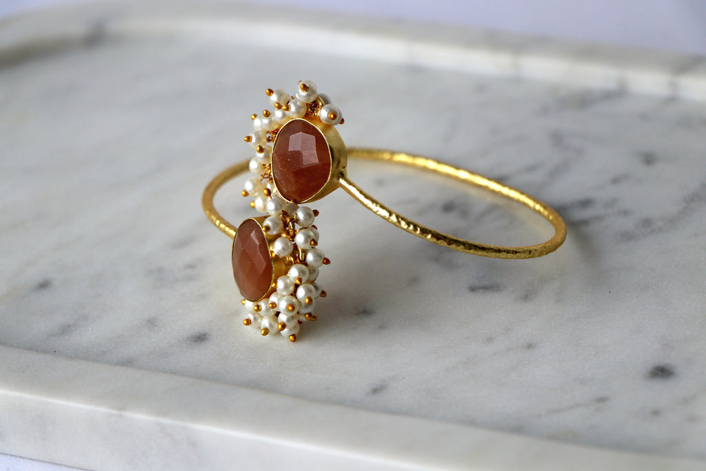Carnelian & Pearl Open Cuff Bracelet