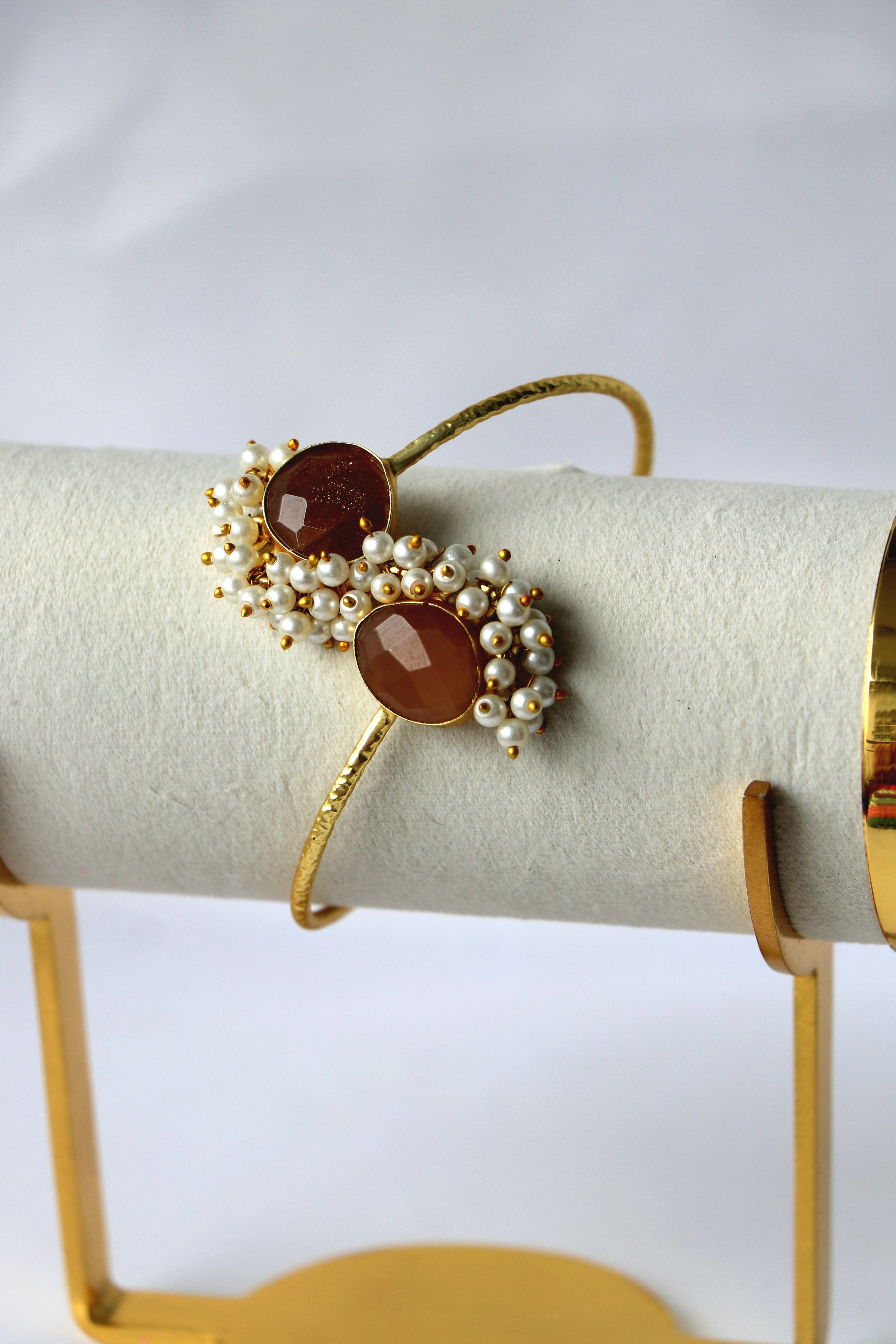 Carnelian & Pearl Open Cuff Bracelet