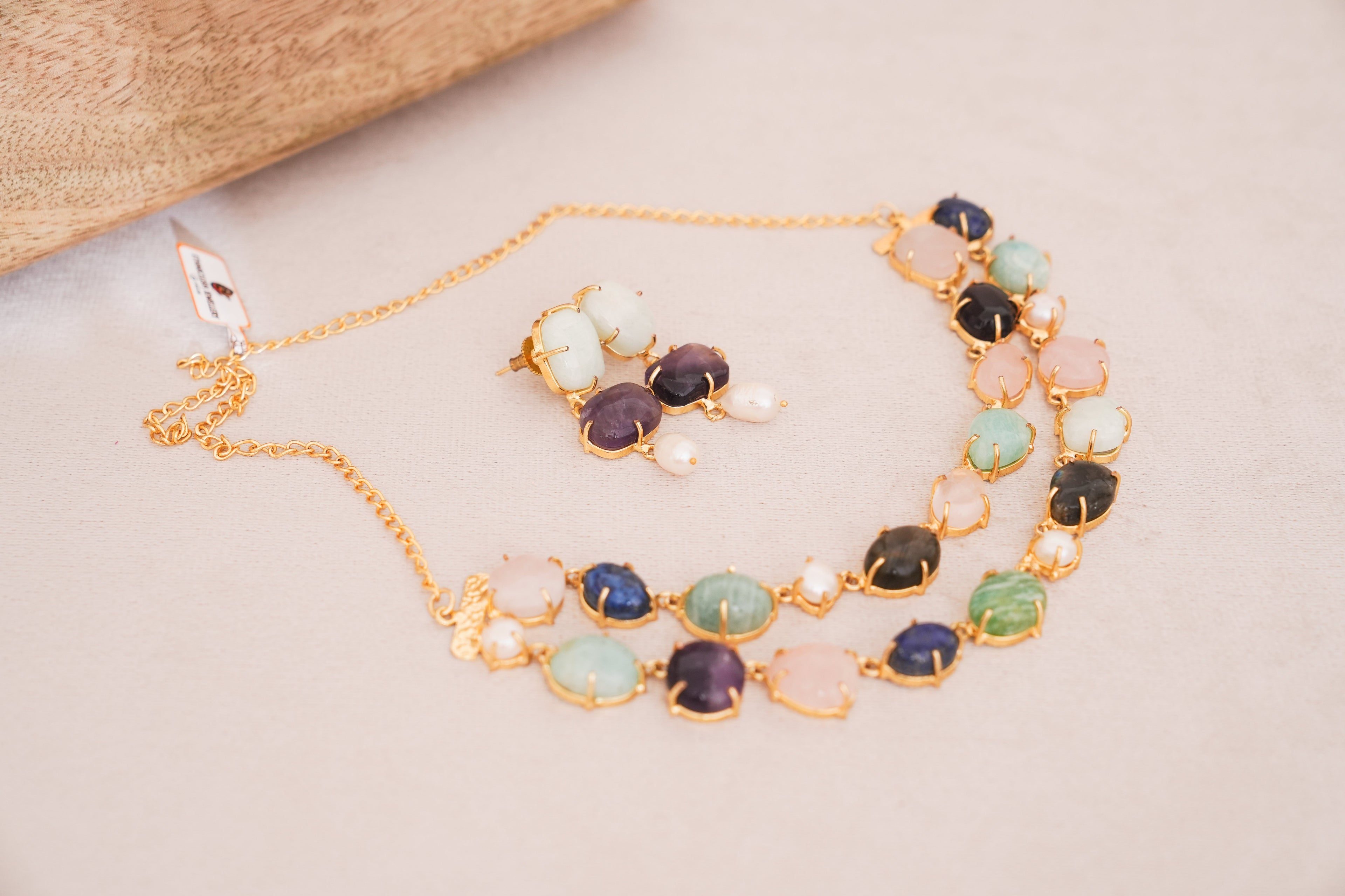 Handcrafted MultiGemstone & Pearl Statement Double Layer Choker