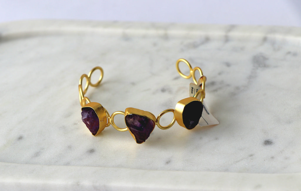 Ruby Amethyst Quartz Triad Bracelet