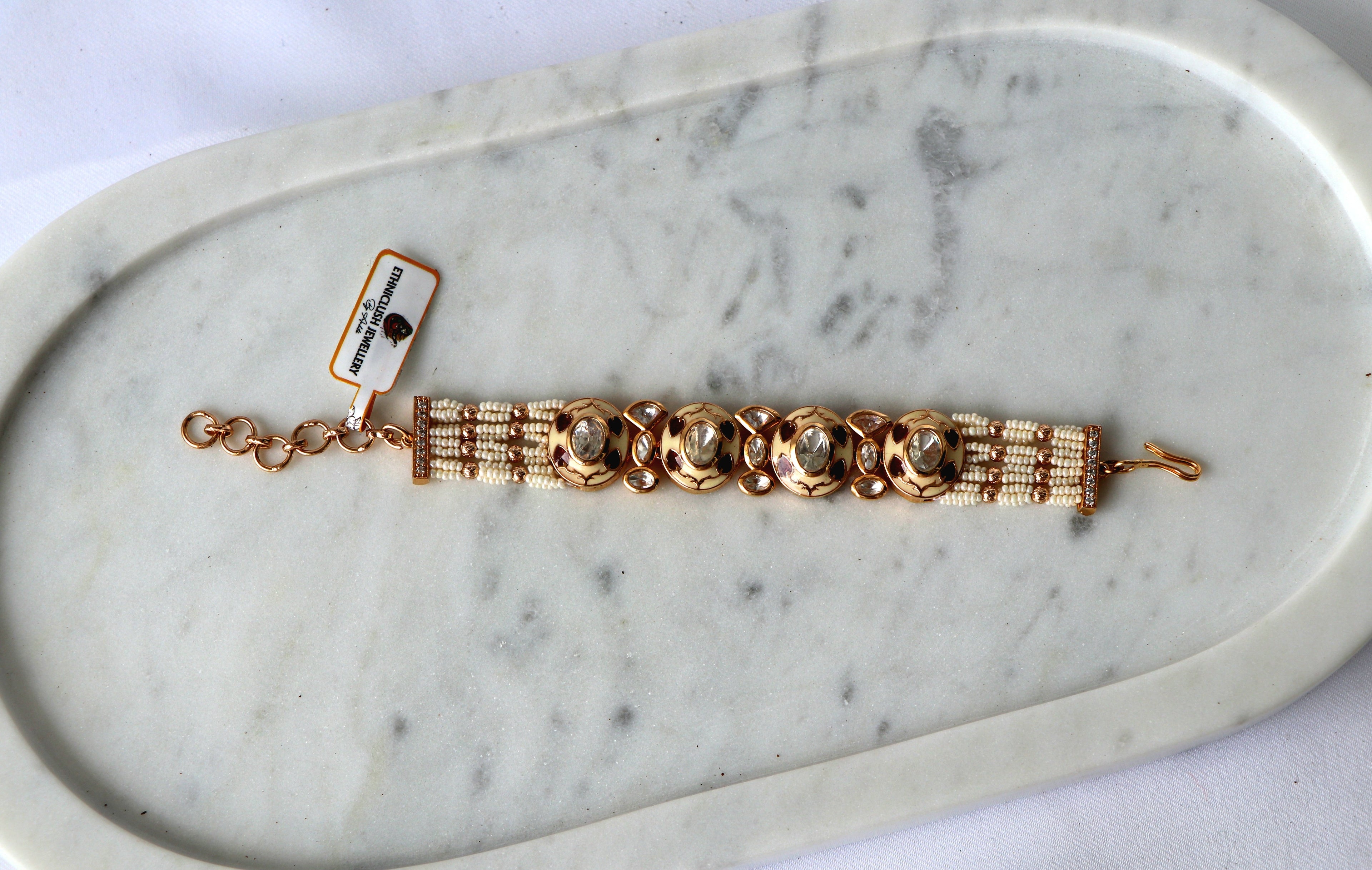 Royal Kundan & Pearl Lattice Bracelet