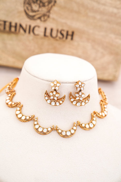 Celestial Crescent Moon Moissanite choker Set
