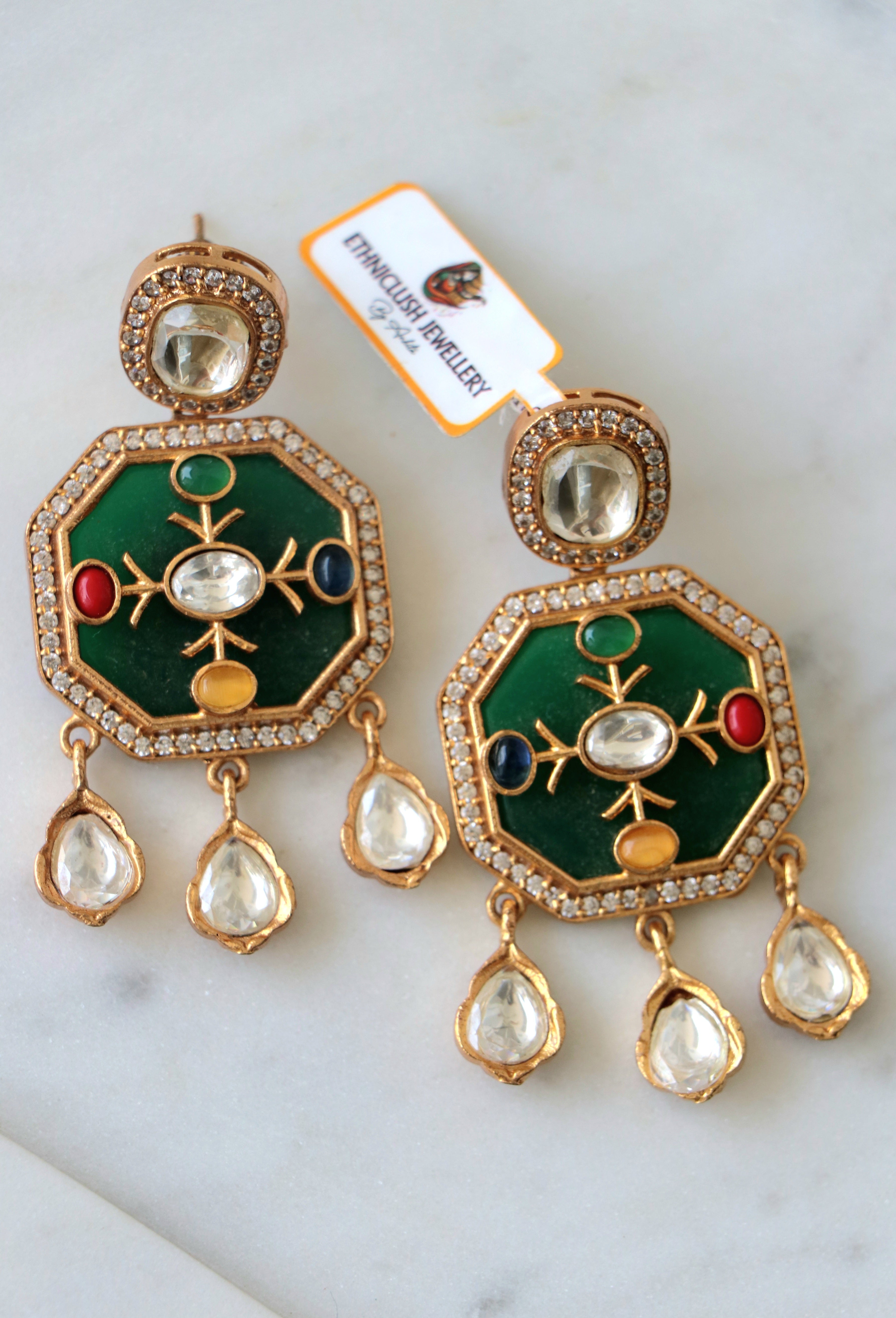 Celestial Emerald Statement Earrings