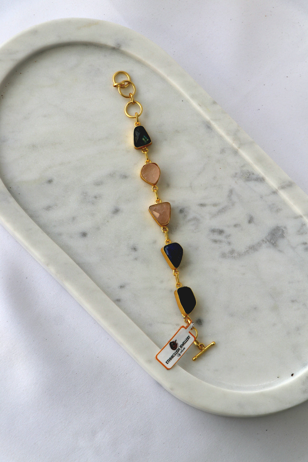 Multicolour Semi-Precious Stone Bracelet | Gold-Plated Natural Gemstone Bracelet | Handcrafted Statement Bracelet
